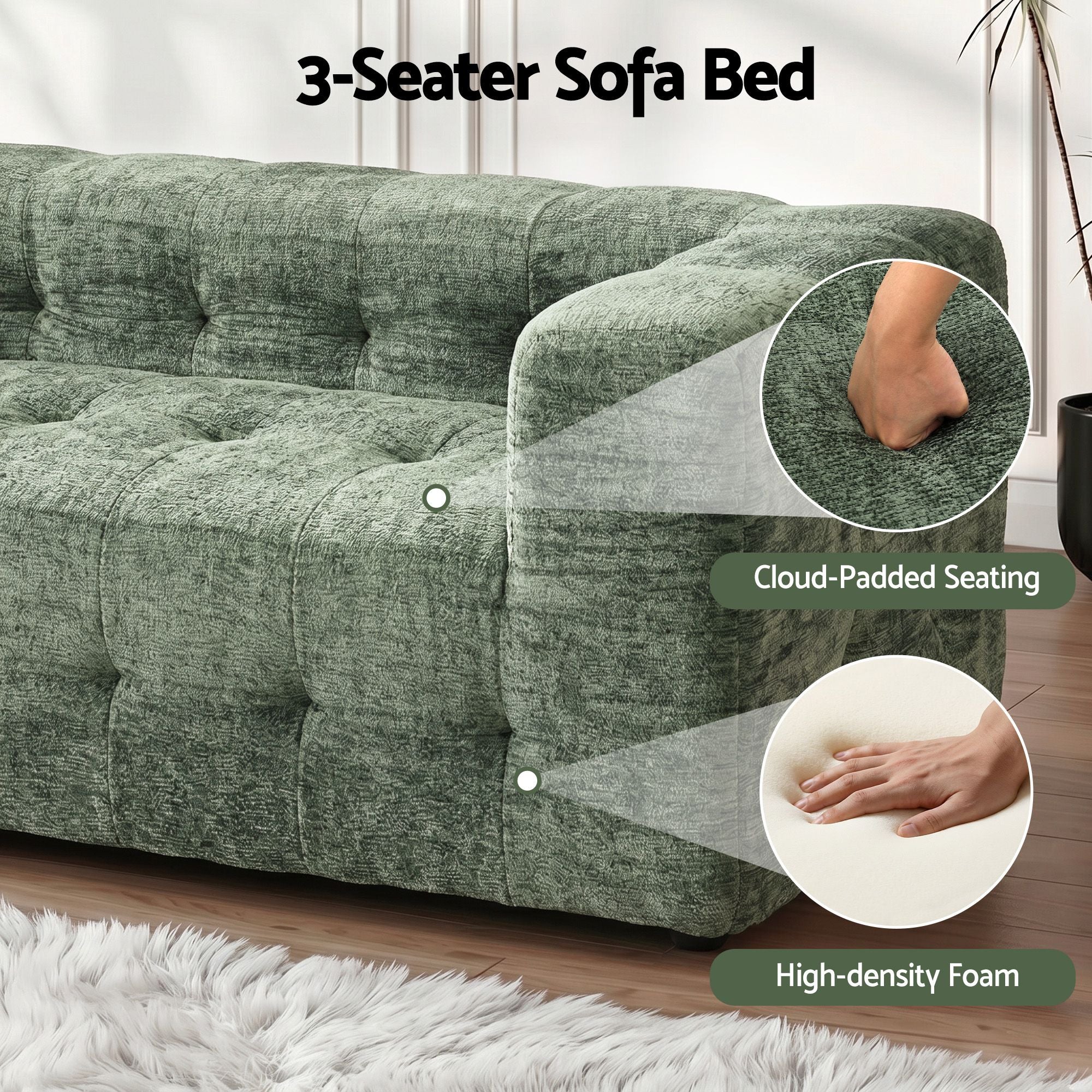 Comfort Boneless Sofa for Living Room Green Luxury Chenille