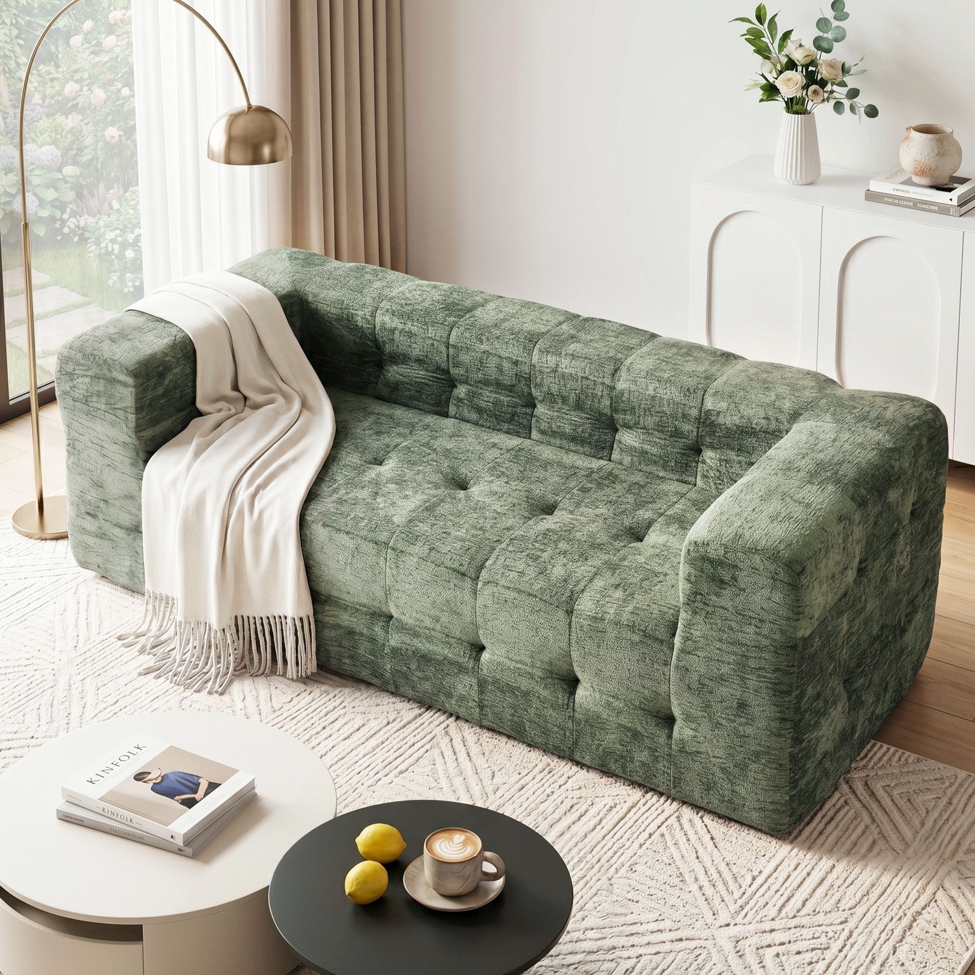 Comfort Boneless Sofa for Living Room Green Luxury Chenille