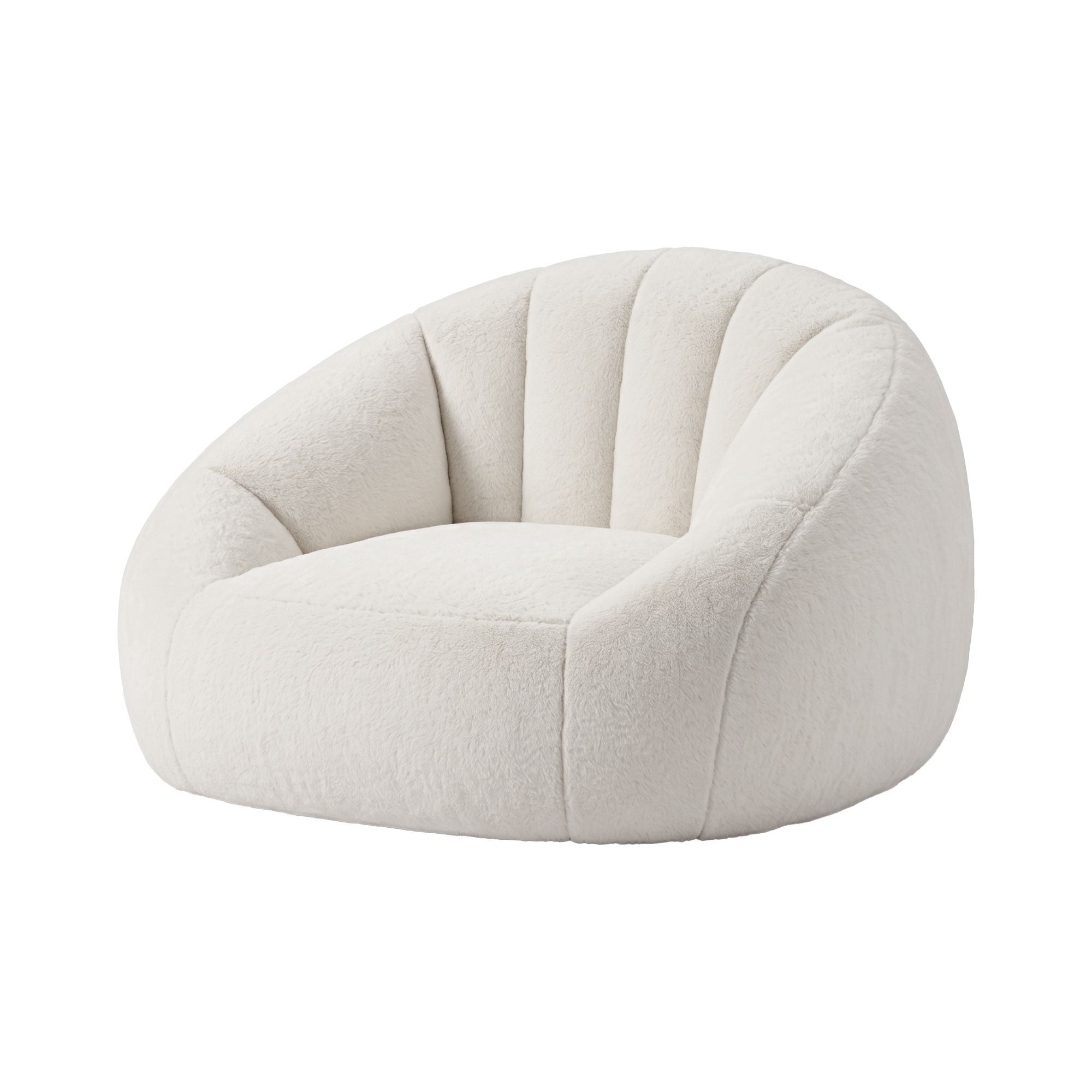 Single Small Boneless Couch Comfy Bean Bag for Living Room Faux Fur White