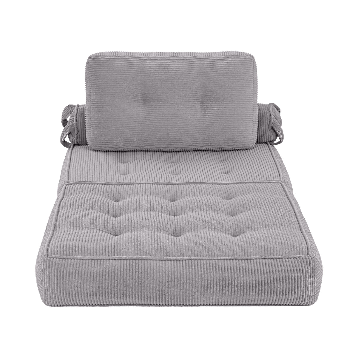 1 Seater Corduroy Convertible Boneless Sofa Bed Pull Out Couch - Grey