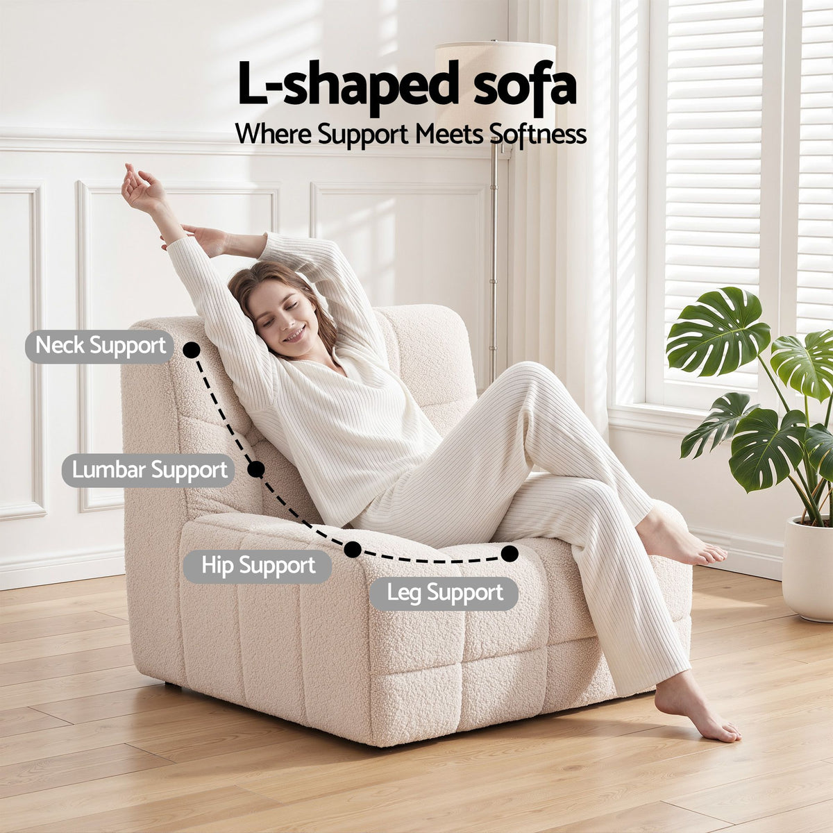 Set of 3 Modular Boneless Sofa Couches No Assembly - White
