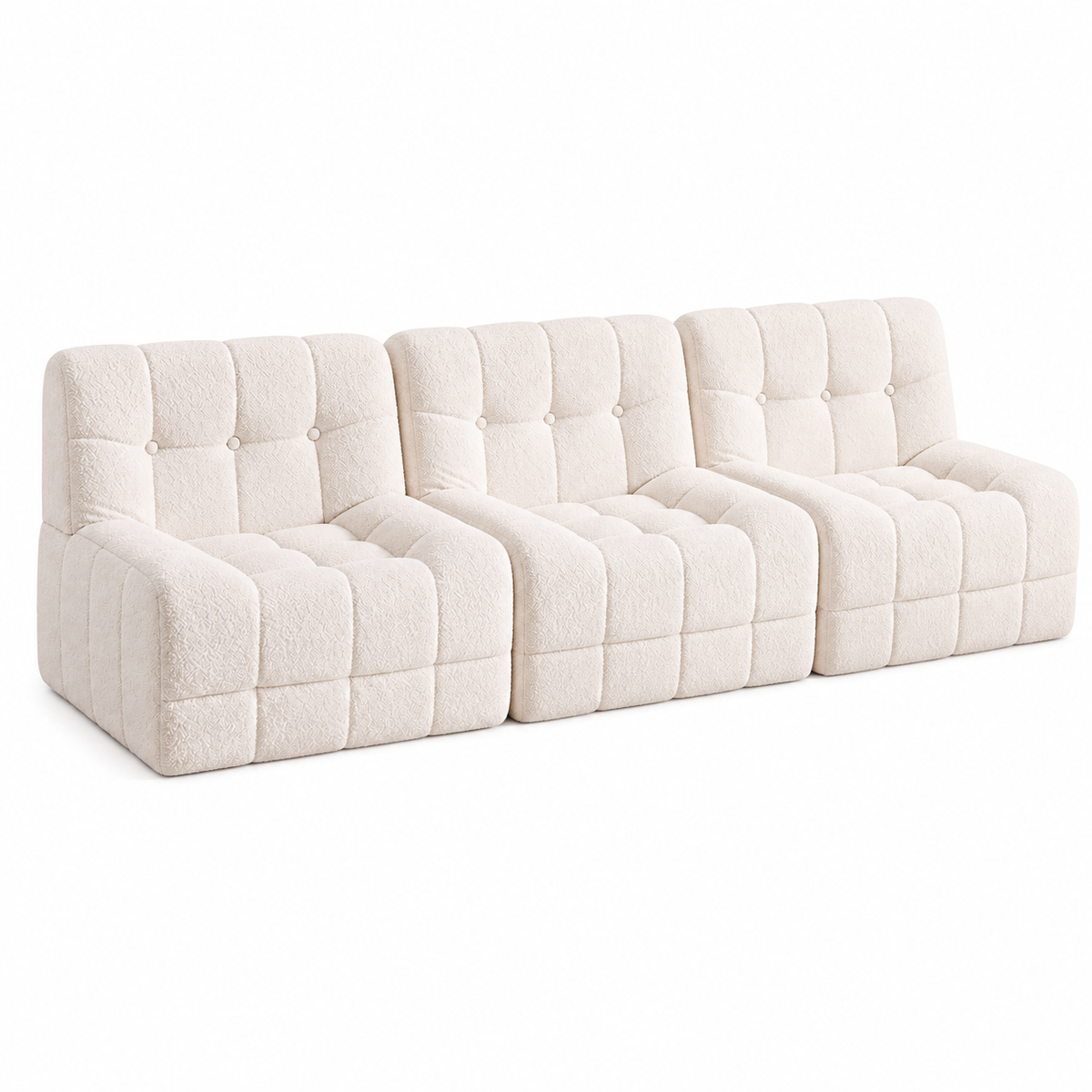 Set of 3 Modular Boneless Sofa Couches No Assembly - White