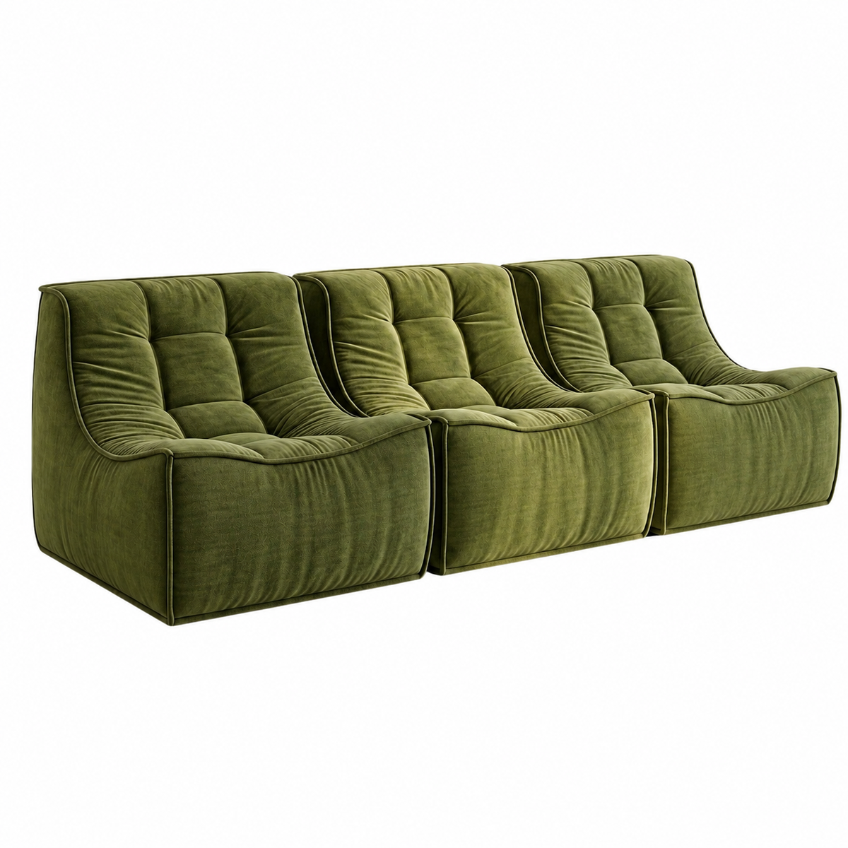 Set of 3 Modular Boneless Sofa Couches No Assembly - Green