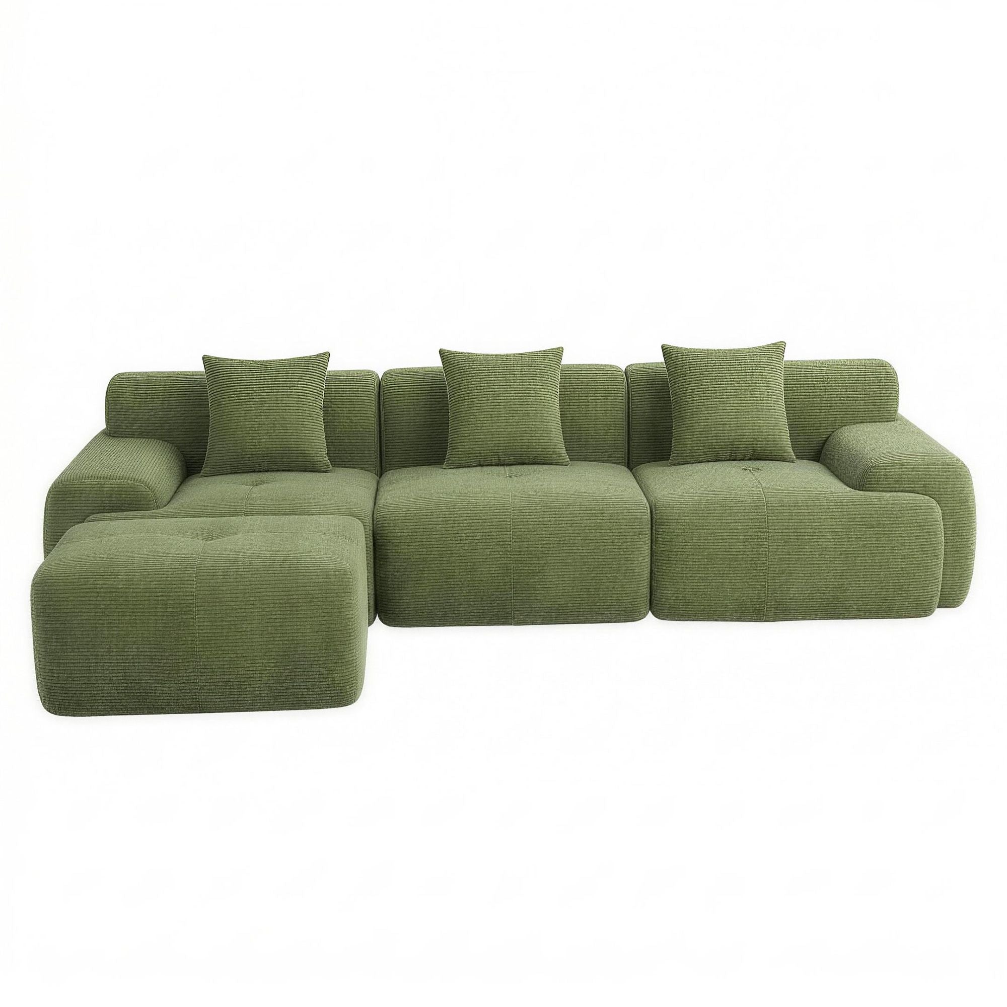 300cm Modular Sofa Bed Comfort L-Shaped Sectional Boneless Couch Green