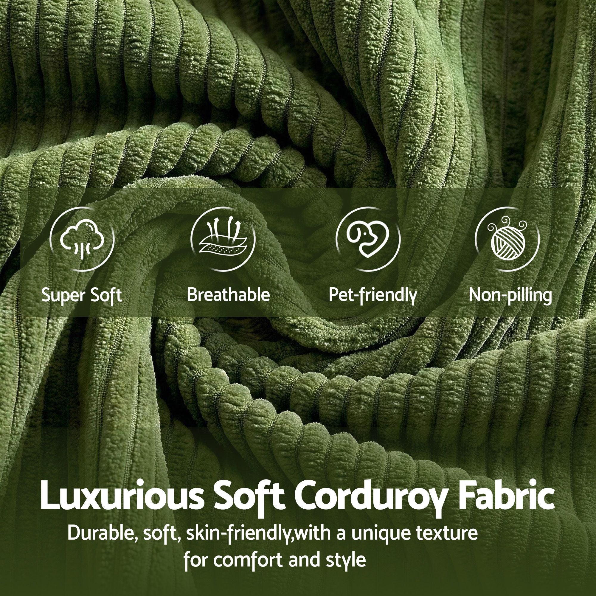 300cm Modular Sofa Bed Comfort L-Shaped Sectional Boneless Couch Green