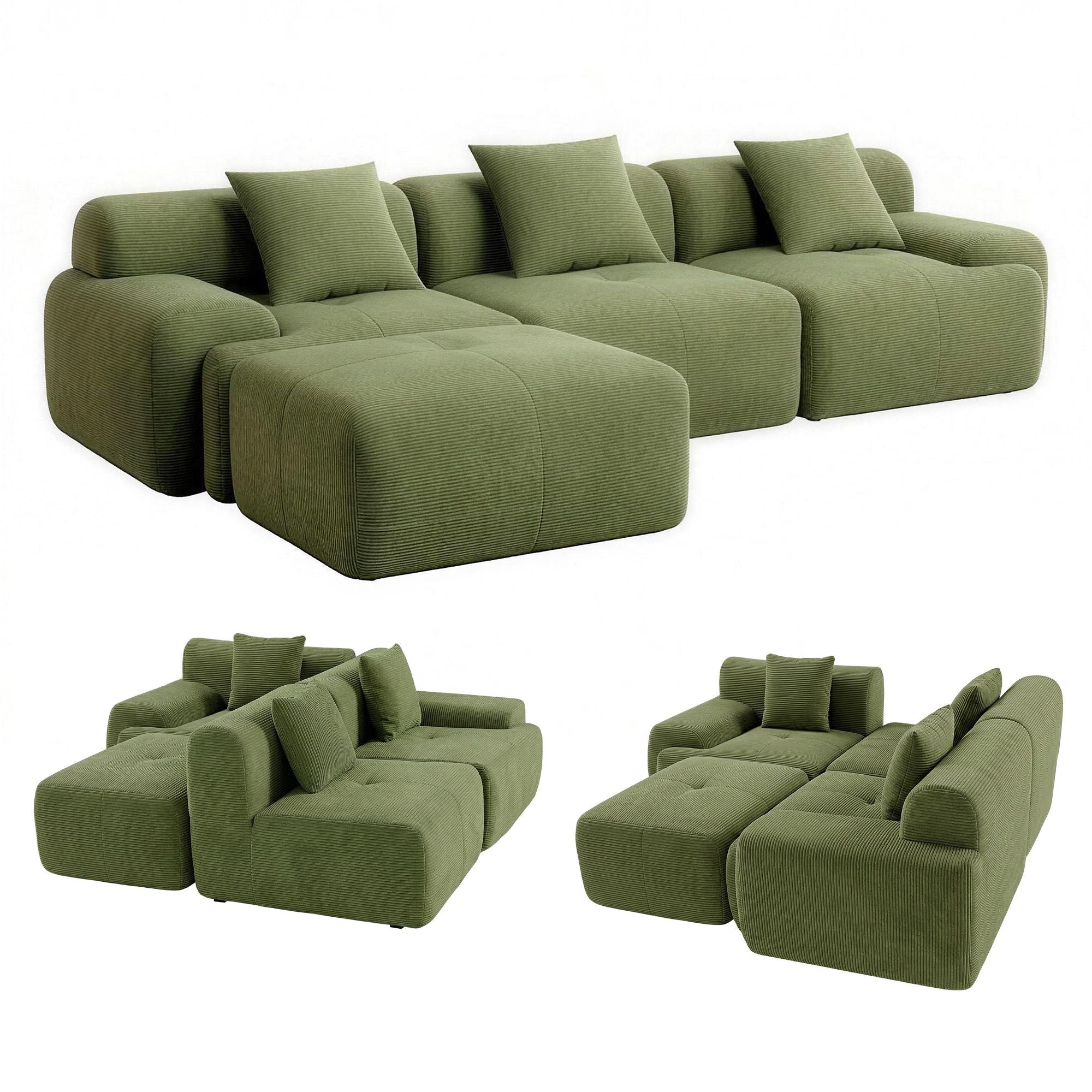 300cm Modular Sofa Bed Comfort L-Shaped Sectional Boneless Couch Green
