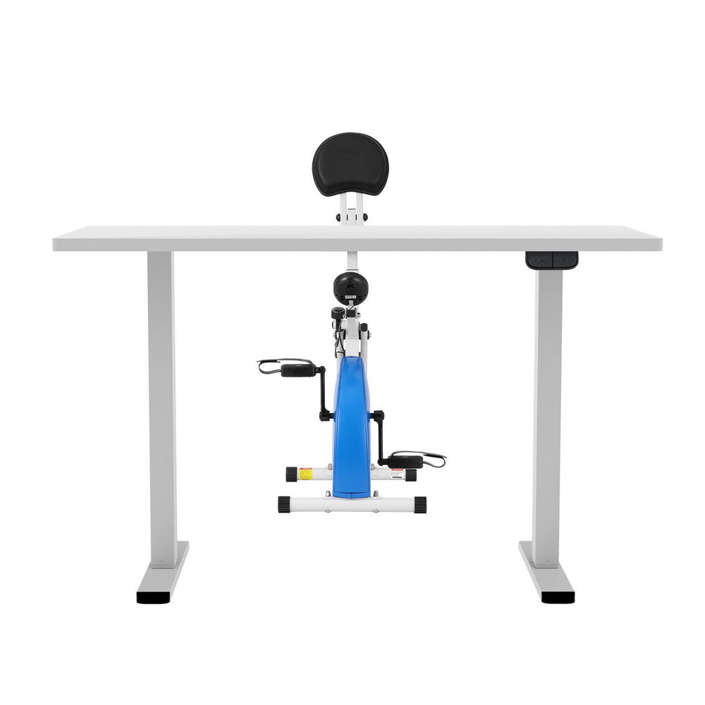 Under Desk Folding X-Bike with 140cm Automatic Standing Desk Magnetic Resistance White