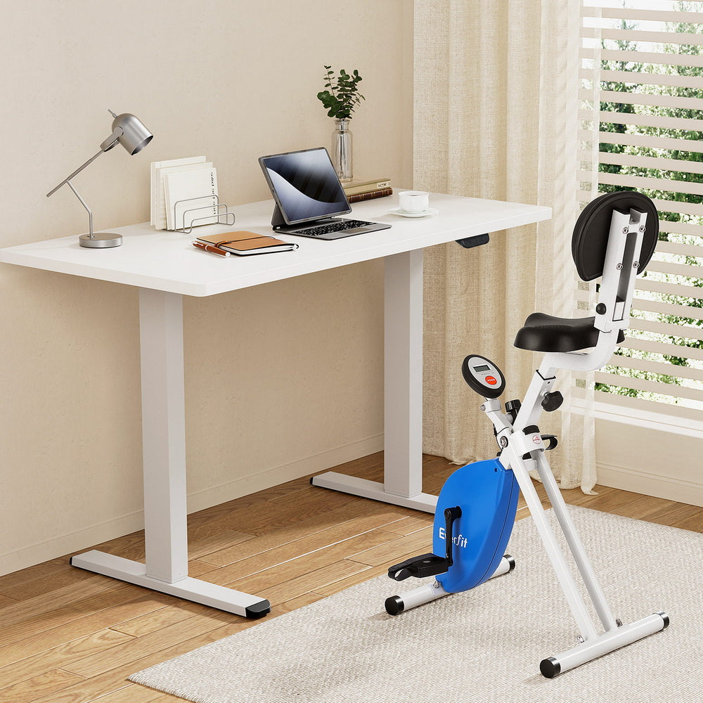 Under Desk Folding X-Bike with 140cm Automatic Standing Desk Magnetic Resistance White