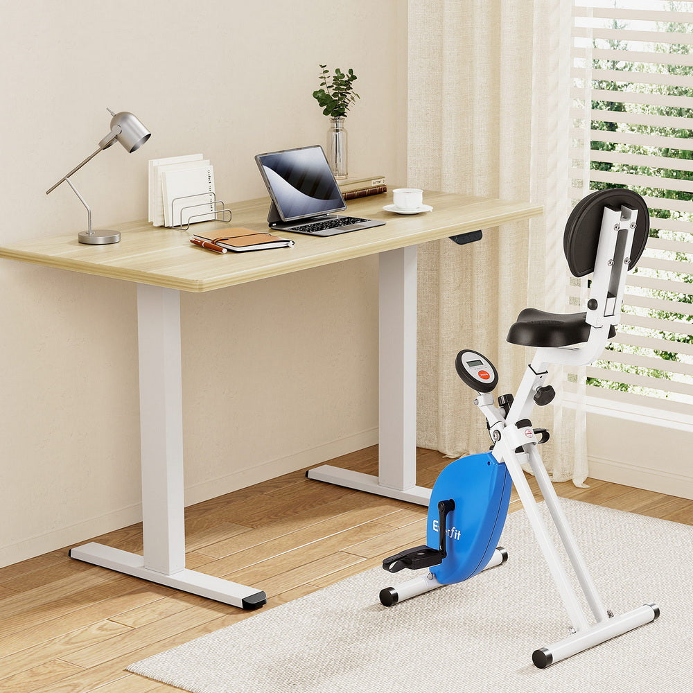 Under Desk Folding X-Bike with 140cm Automatic Standing Desk Magnetic Resistance Oak