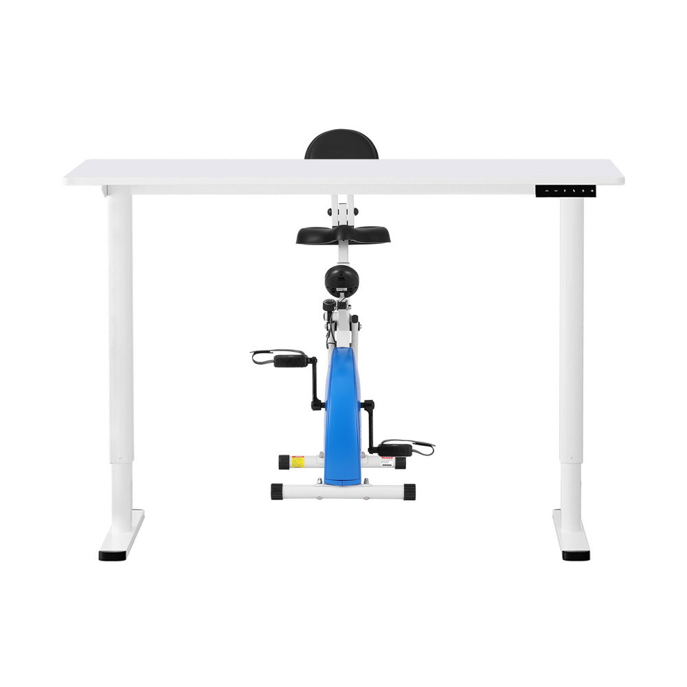 Under Desk Folding X-Bike with 120cm Automatic Standing Desk Magnetic Resistance White
