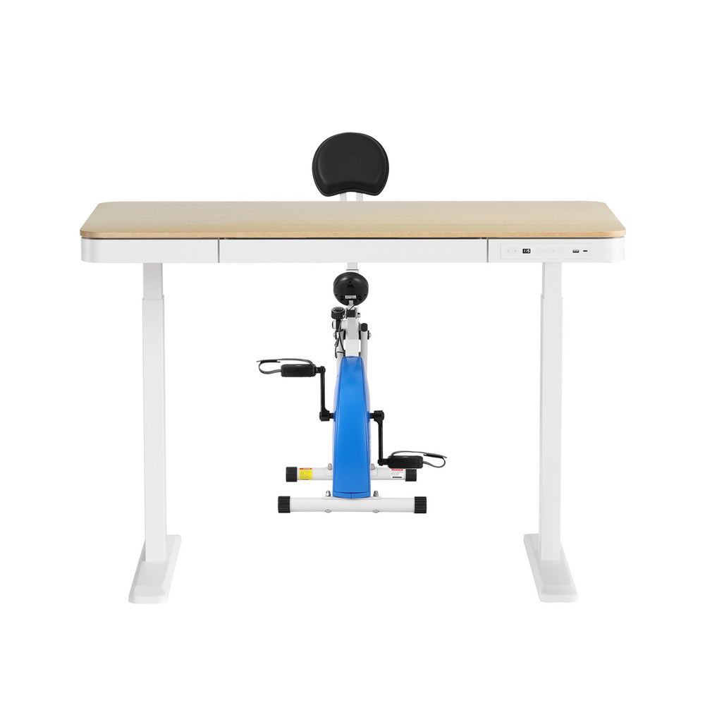 Under Desk Folding X-Bike with 120cm Automatic Standing Desk Magnetic Resistance Oak