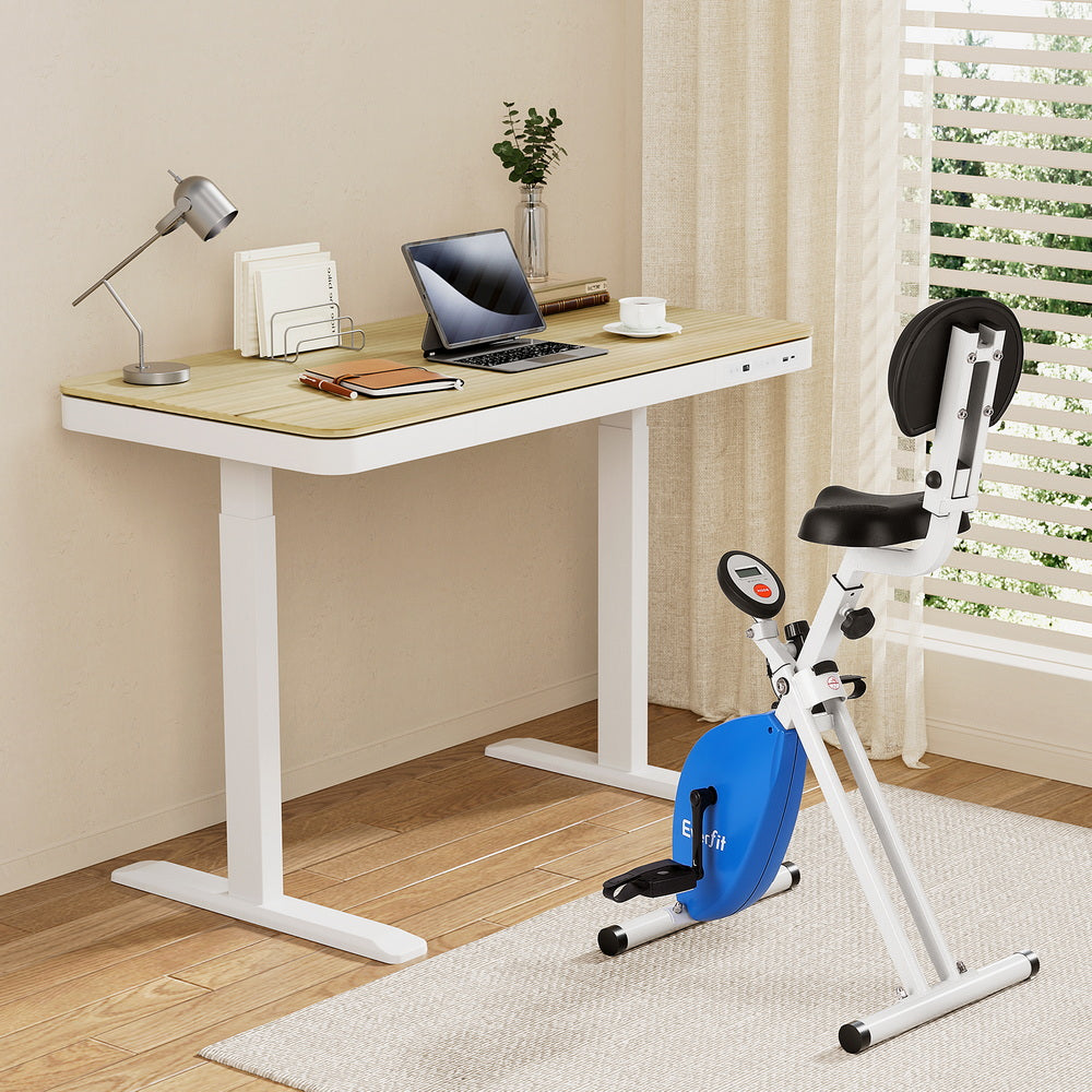 Under Desk Folding X-Bike with 120cm Automatic Standing Desk Magnetic Resistance Oak