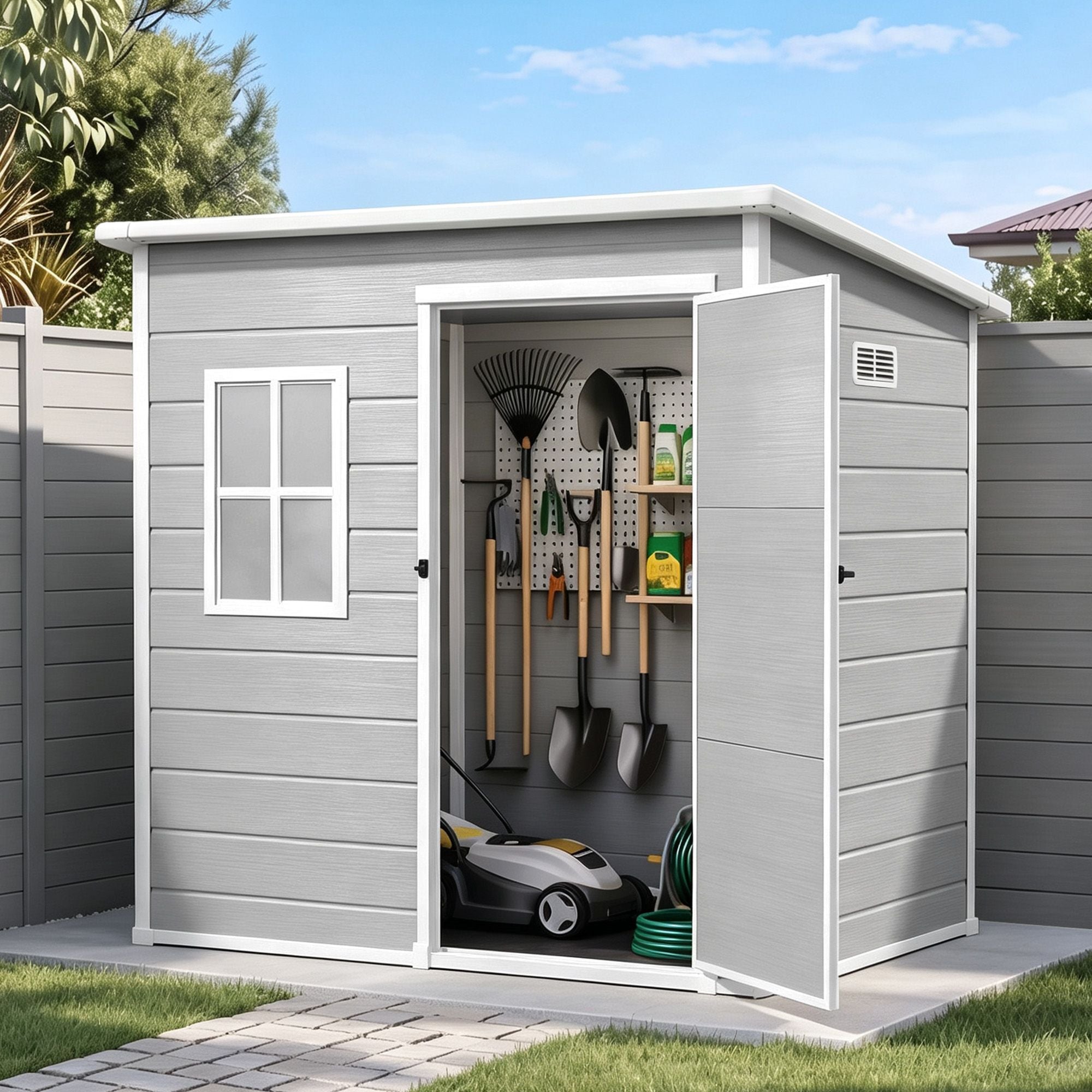 Garden Shed Outdoor Storage Box 1.87x1.28M Resin Tool Shed Backyard Grey