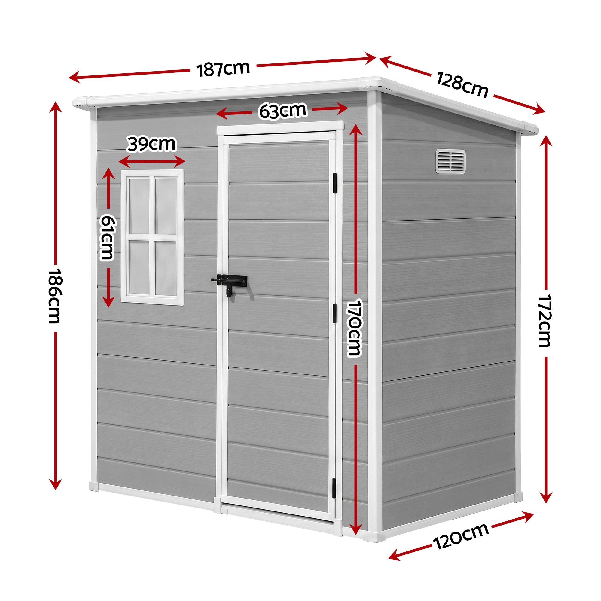 Garden Shed Outdoor Storage Box 1.87x1.28M Resin Tool Shed Backyard Grey