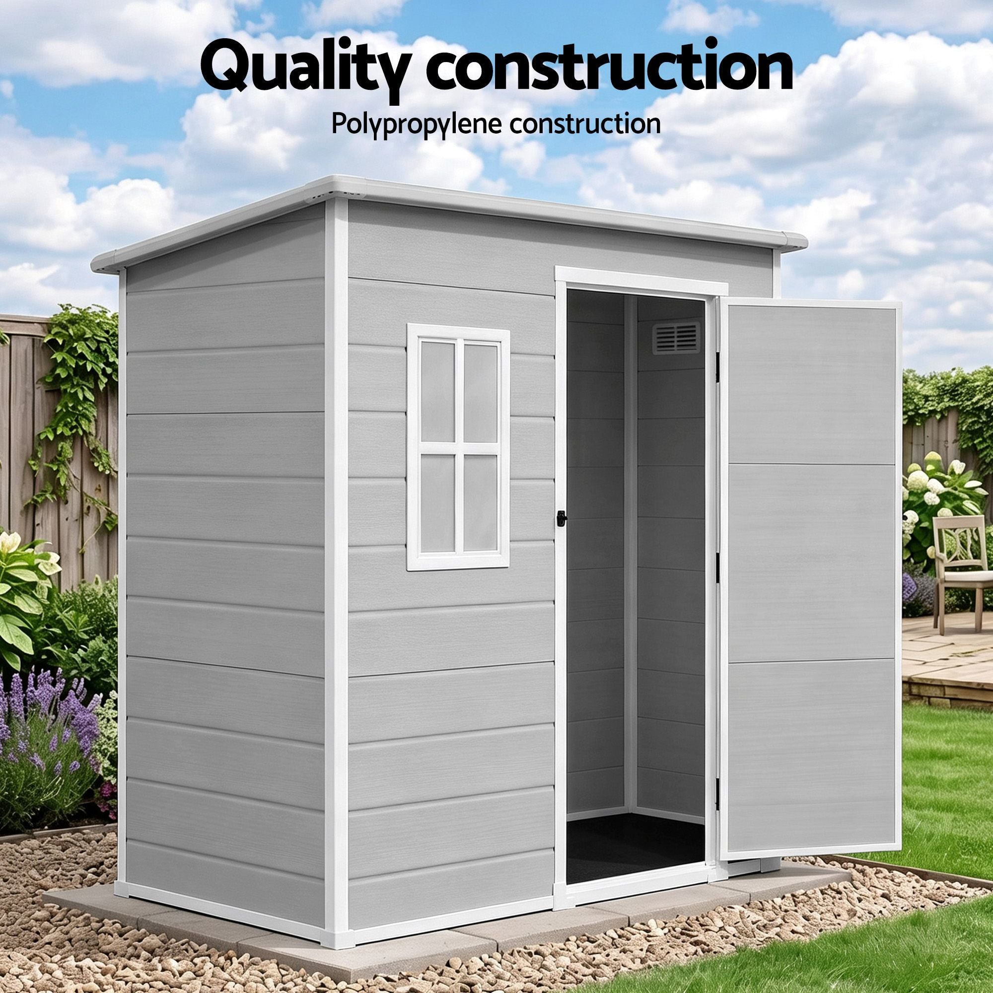 Garden Shed Outdoor Storage Box 1.87x1.28M Resin Tool Shed Backyard Grey