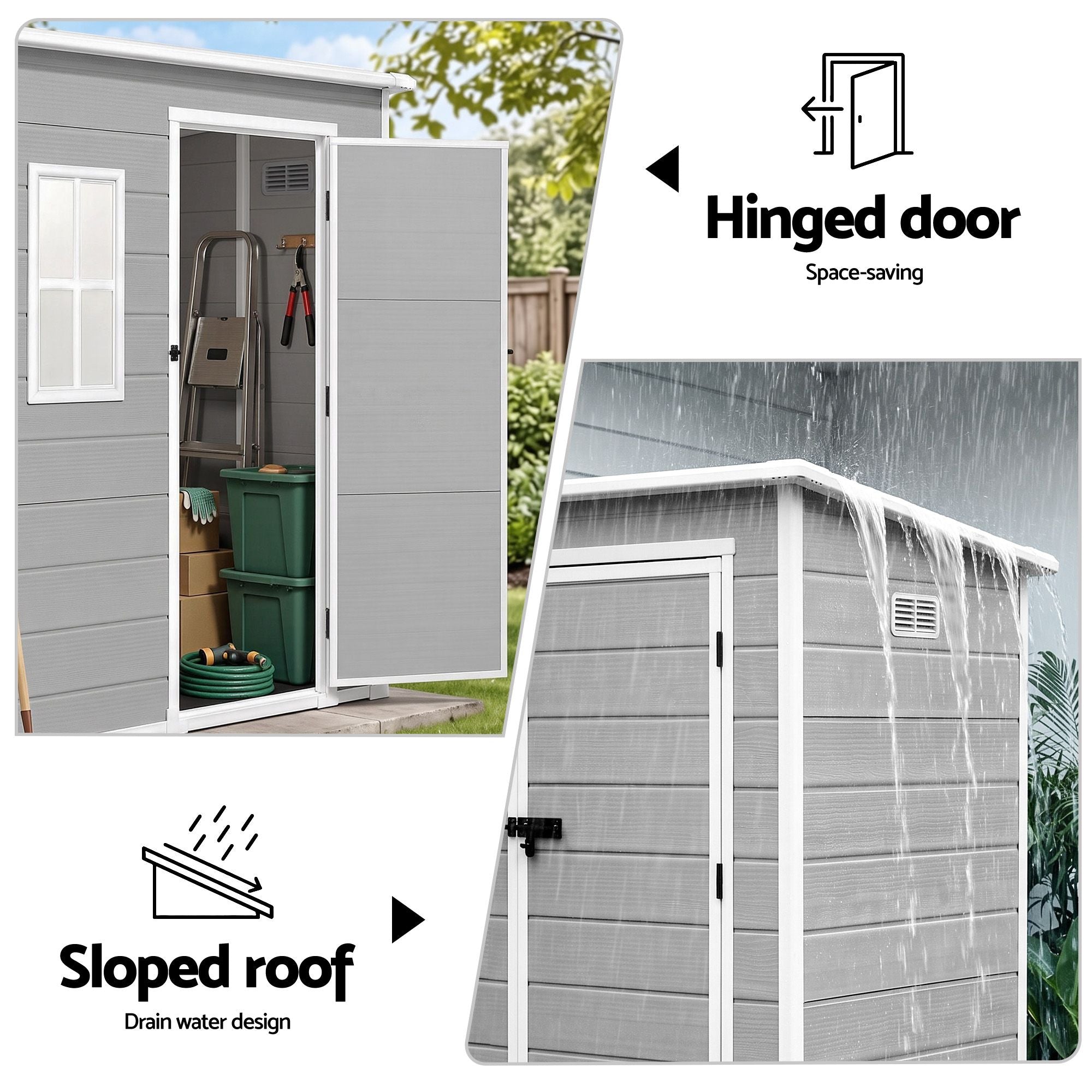 Garden Shed Outdoor Storage Box 1.87x1.28M Resin Tool Shed Backyard Grey