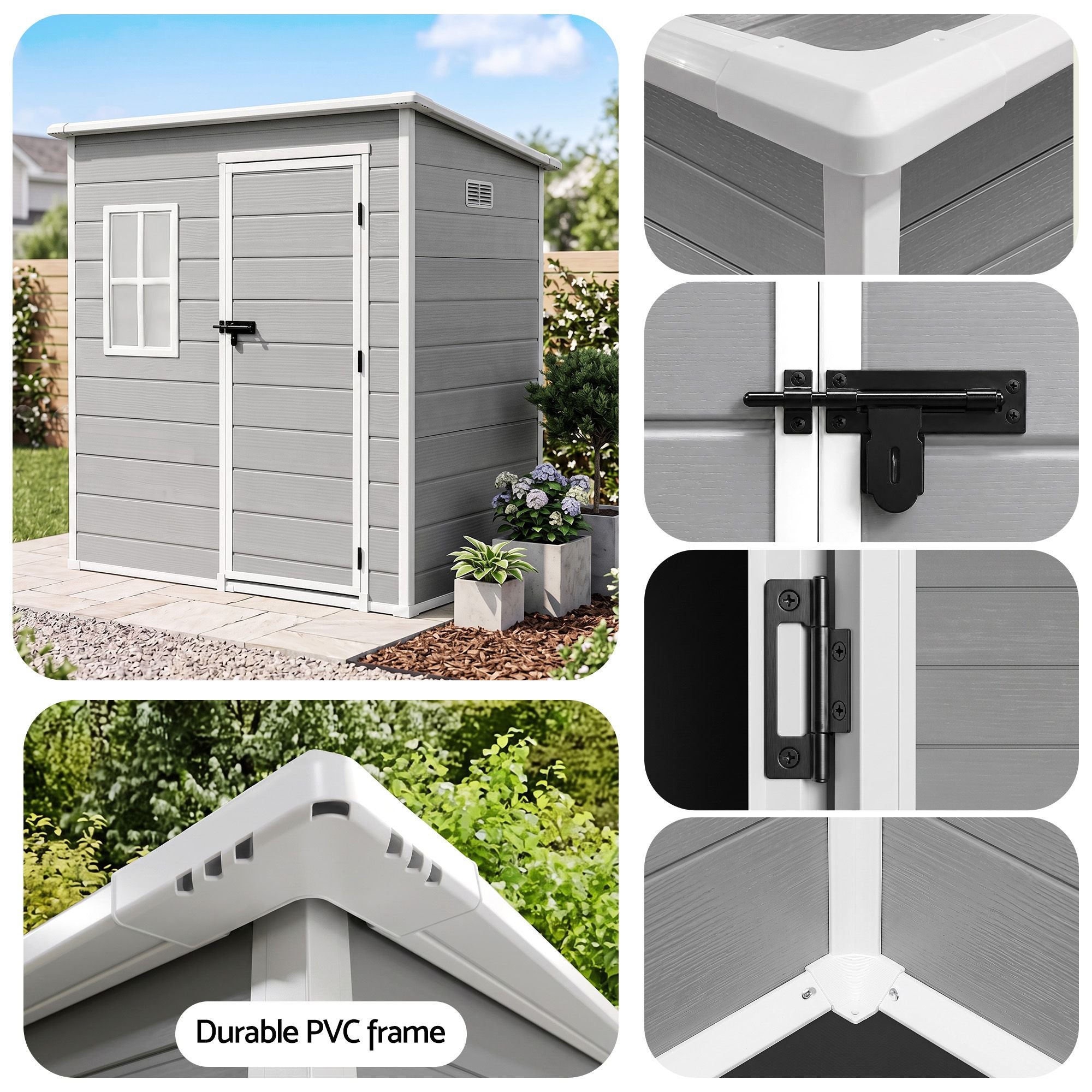 Garden Shed Outdoor Storage Box 1.87x1.28M Resin Tool Shed Backyard Grey