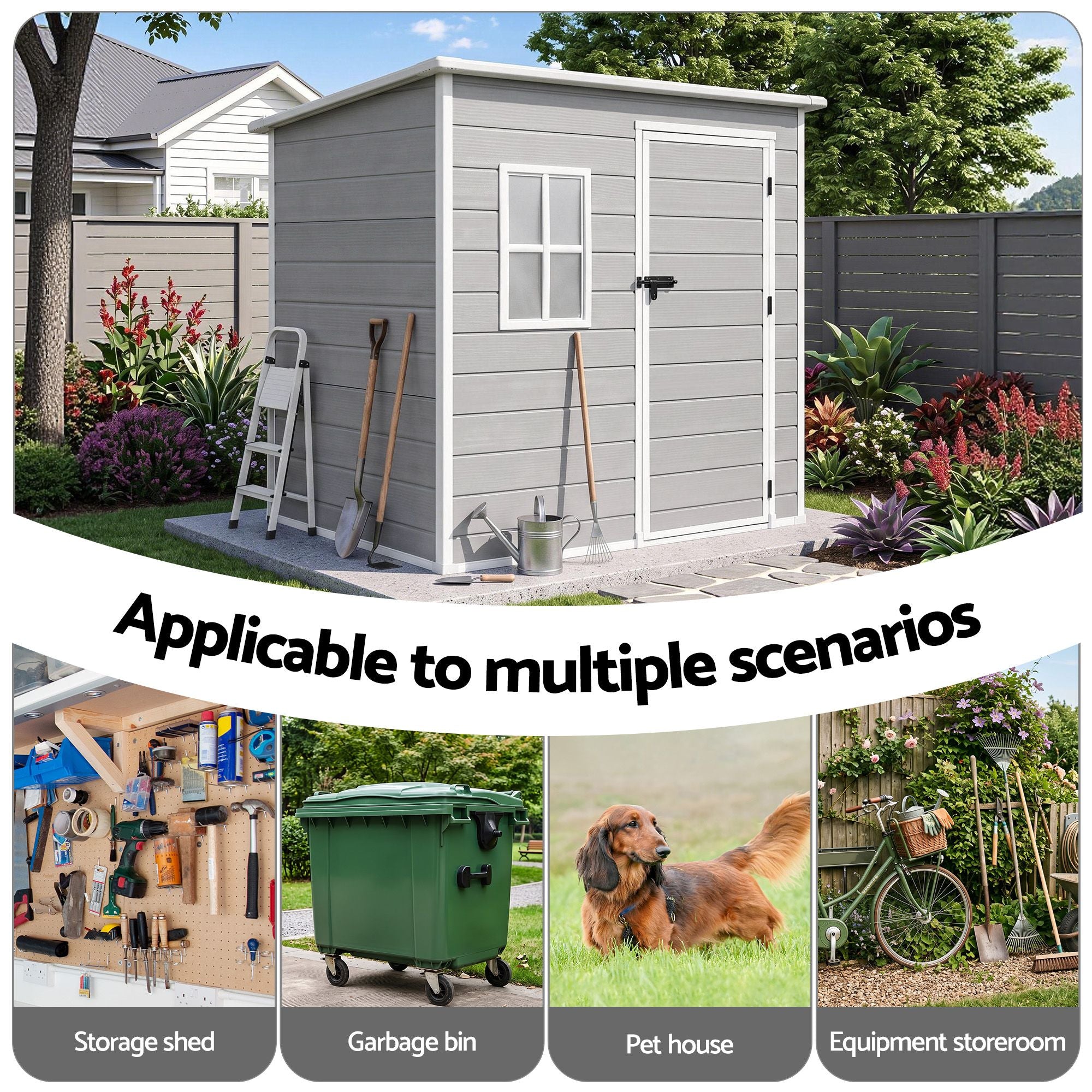 Garden Shed Outdoor Storage Box 1.87x1.28M Resin Tool Shed Backyard Grey