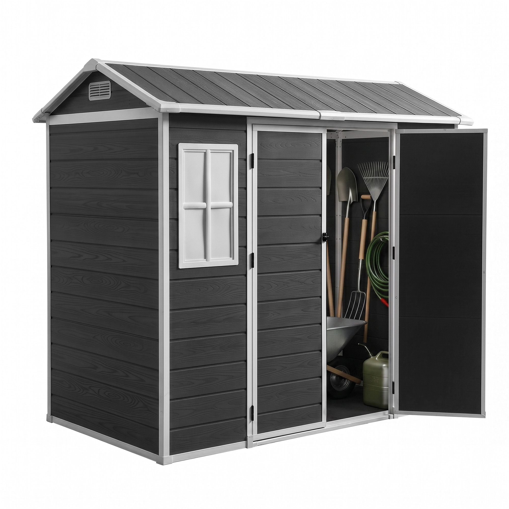 Garden Shed Resin Outdoor Storage Box 2.44x1.31M Tool Shed Backyard Black