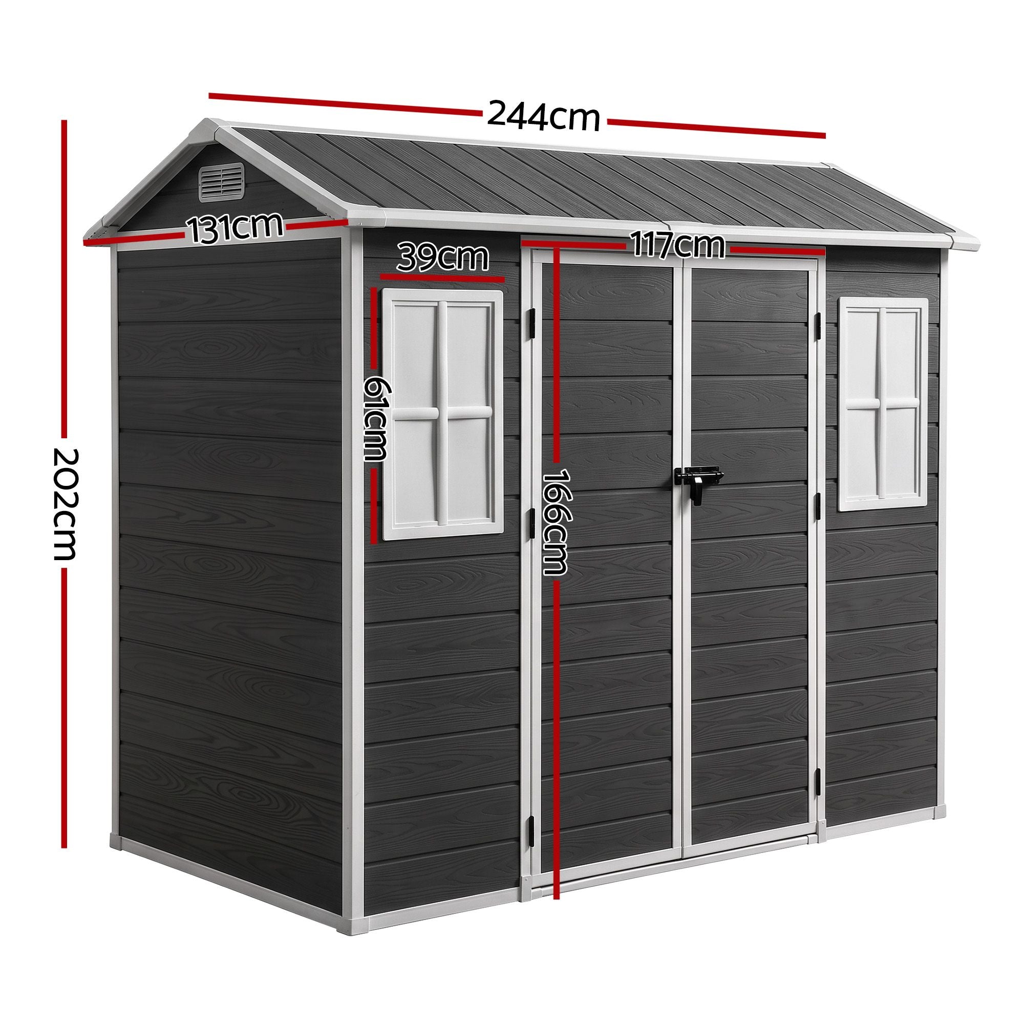 Garden Shed Resin Outdoor Storage Box 2.44x1.31M Tool Shed Backyard Black