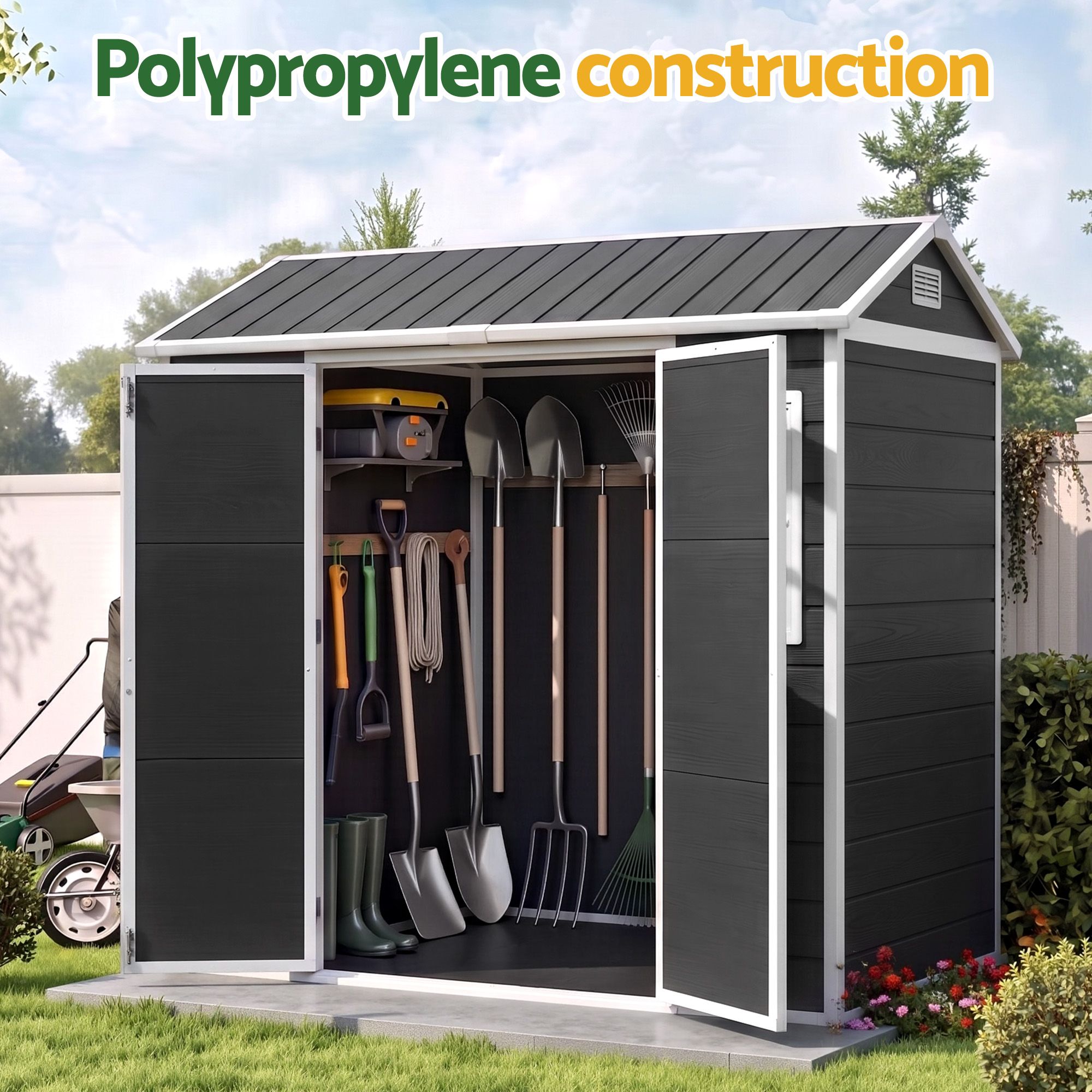 Garden Shed Resin Outdoor Storage Box 2.44x1.31M Tool Shed Backyard Black