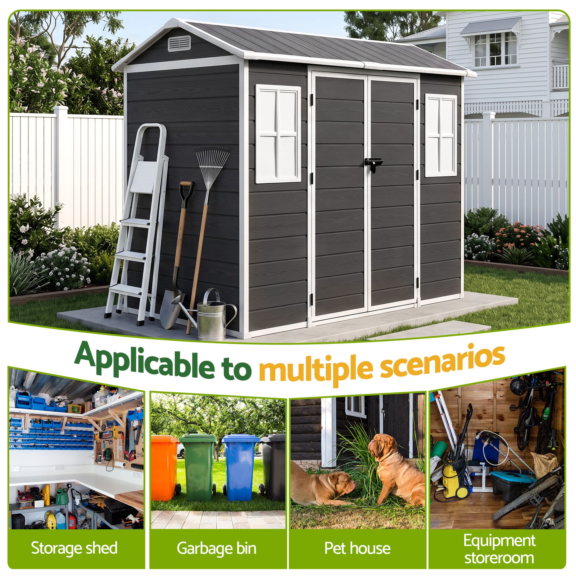 Garden Shed Resin Outdoor Storage Box 2.44x1.31M Tool Shed Backyard Black