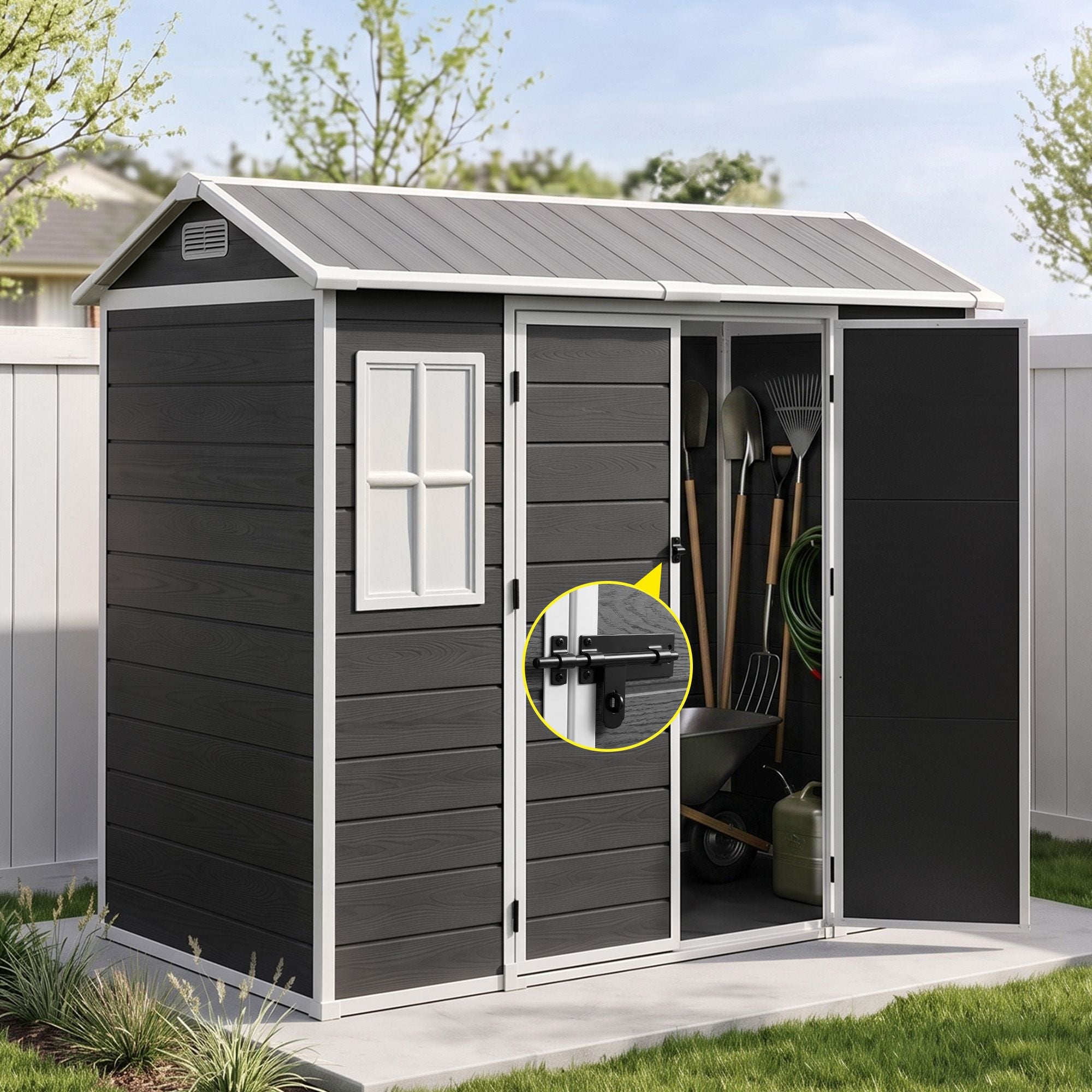 Garden Shed Resin Outdoor Storage Box 2.44x1.31M Tool Shed Backyard Black