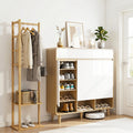 Shoe Rack Cabinet Wooden & Bamboo Clothes Rack Set Storage Shelf White Pine