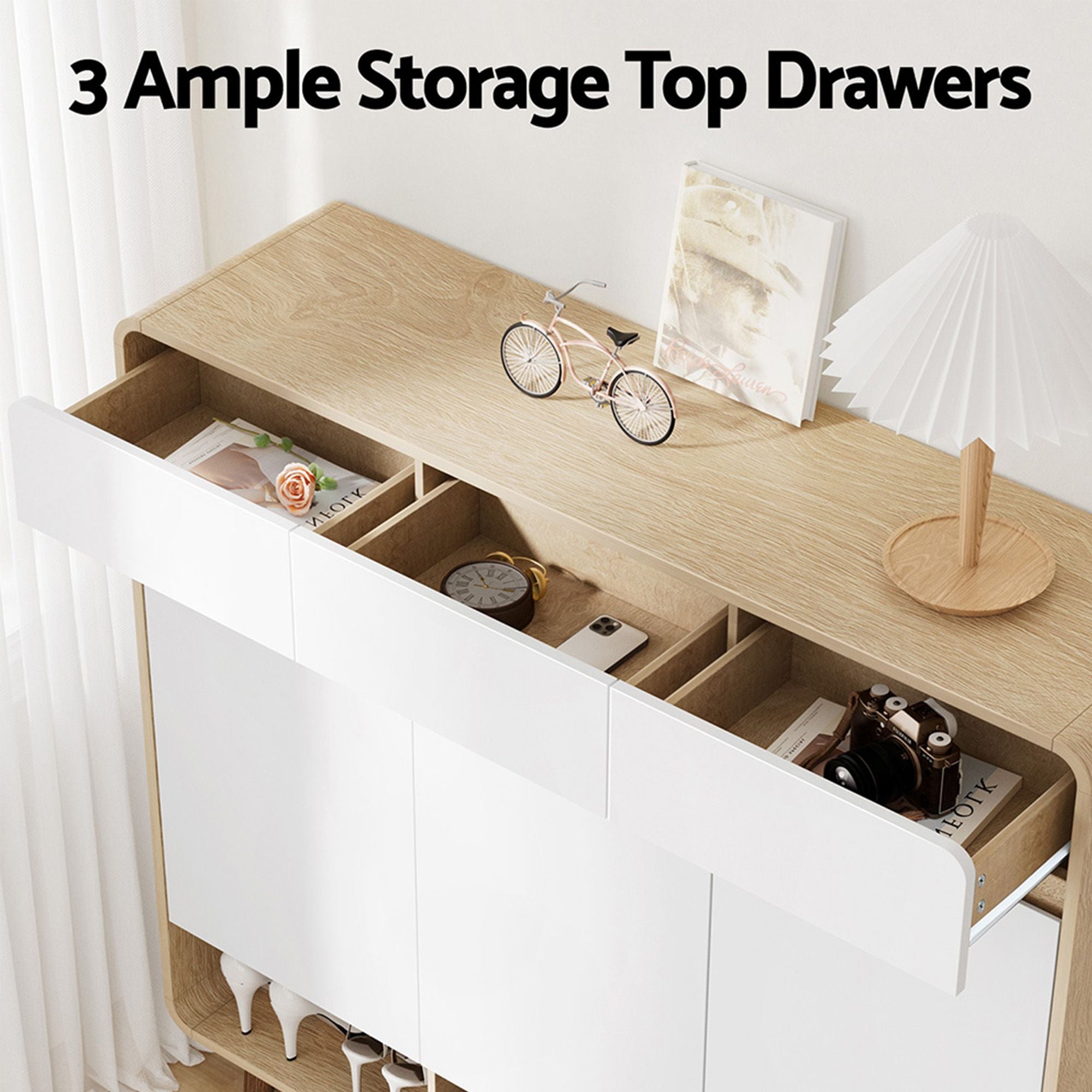 Shoe Rack Cabinet Wooden & Bamboo Clothes Rack Set Storage Shelf White Pine