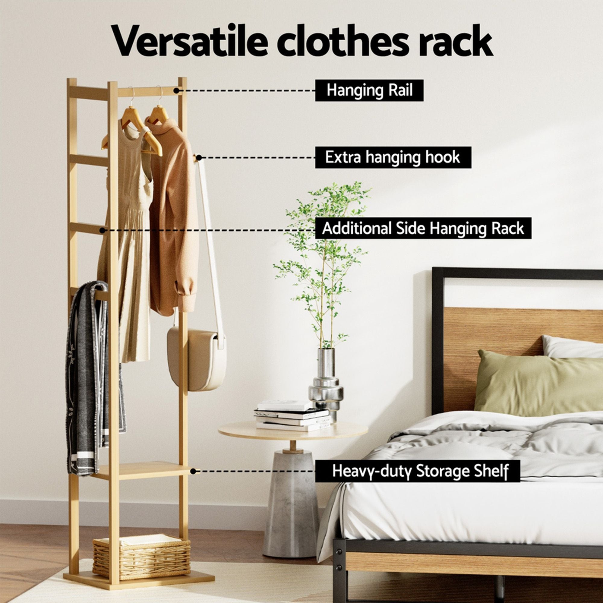 Shoe Rack Cabinet Wooden & Bamboo Clothes Rack Set Storage Shelf White Pine