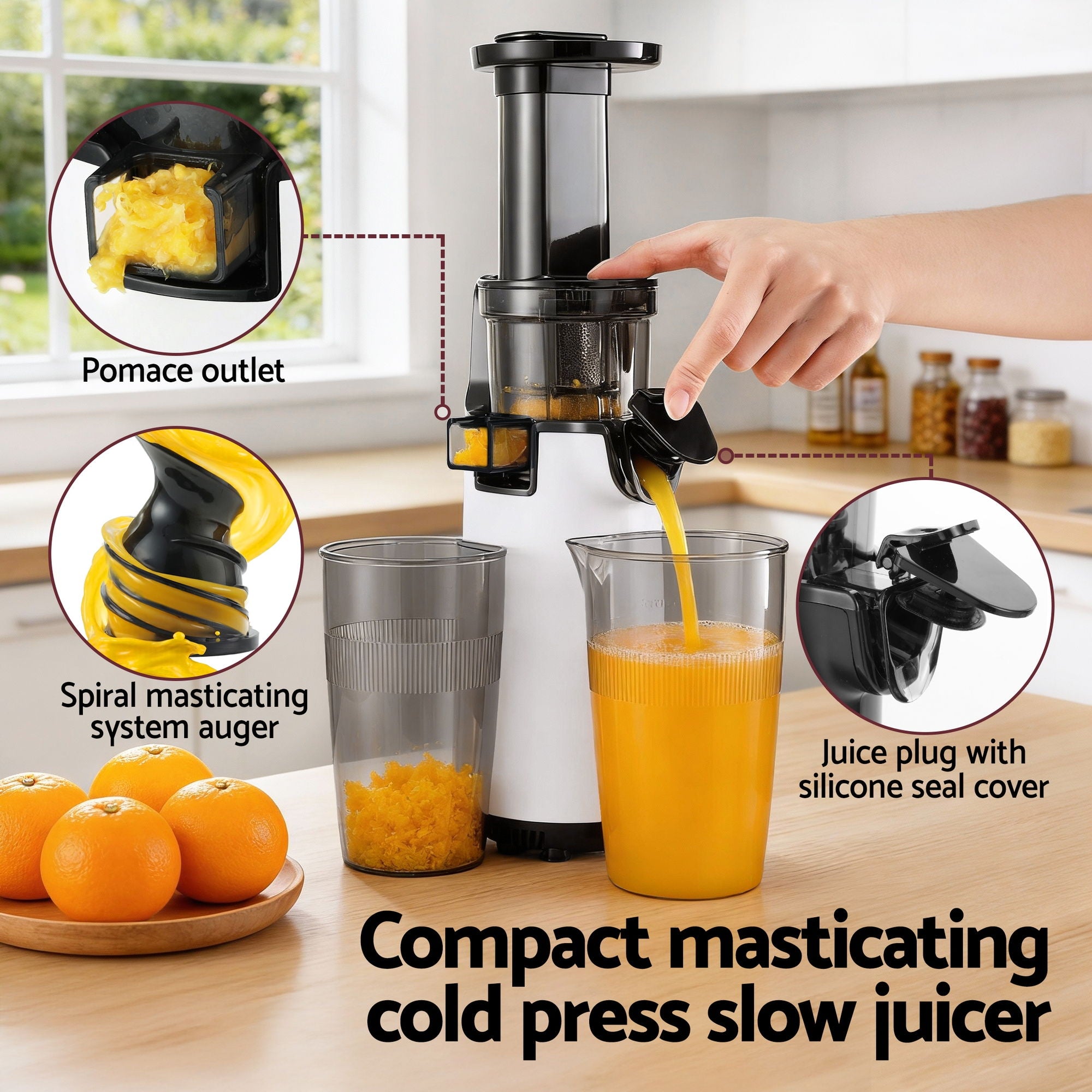 Slow Juicer Cold Press Fruit Juice Extractor 130W - White