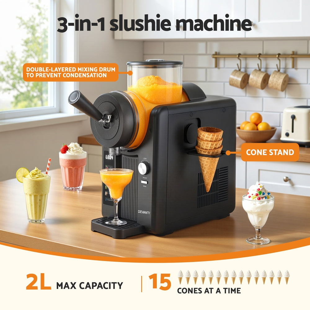 2L Slushie Machine & Ice Cream Maker – Frozen Cocktails, Smoothies & Milkshakes – Black