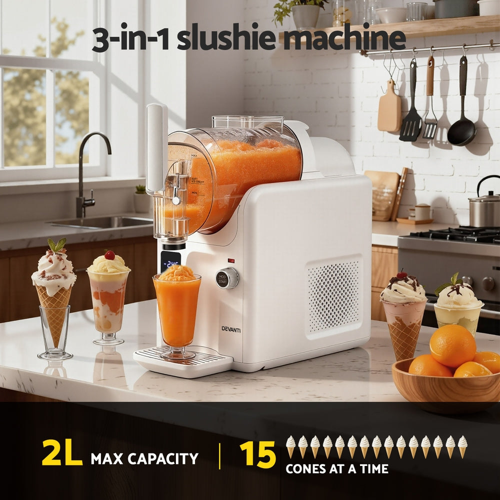 5 in 1 Slushie Machine and Ice Cream Maker 2L White – Soft Serve and Slush Maker