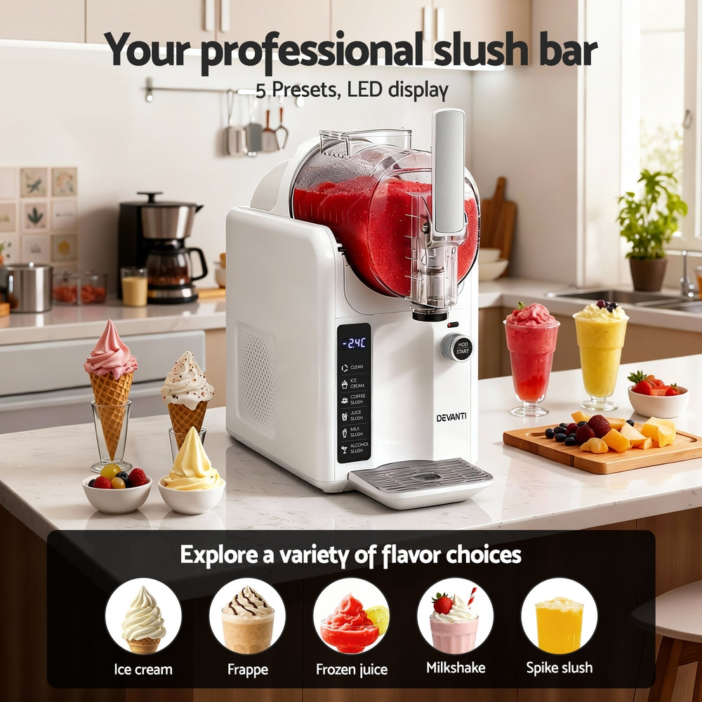 5 in 1 Slushie Machine and Ice Cream Maker 2L White – Soft Serve and Slush Maker