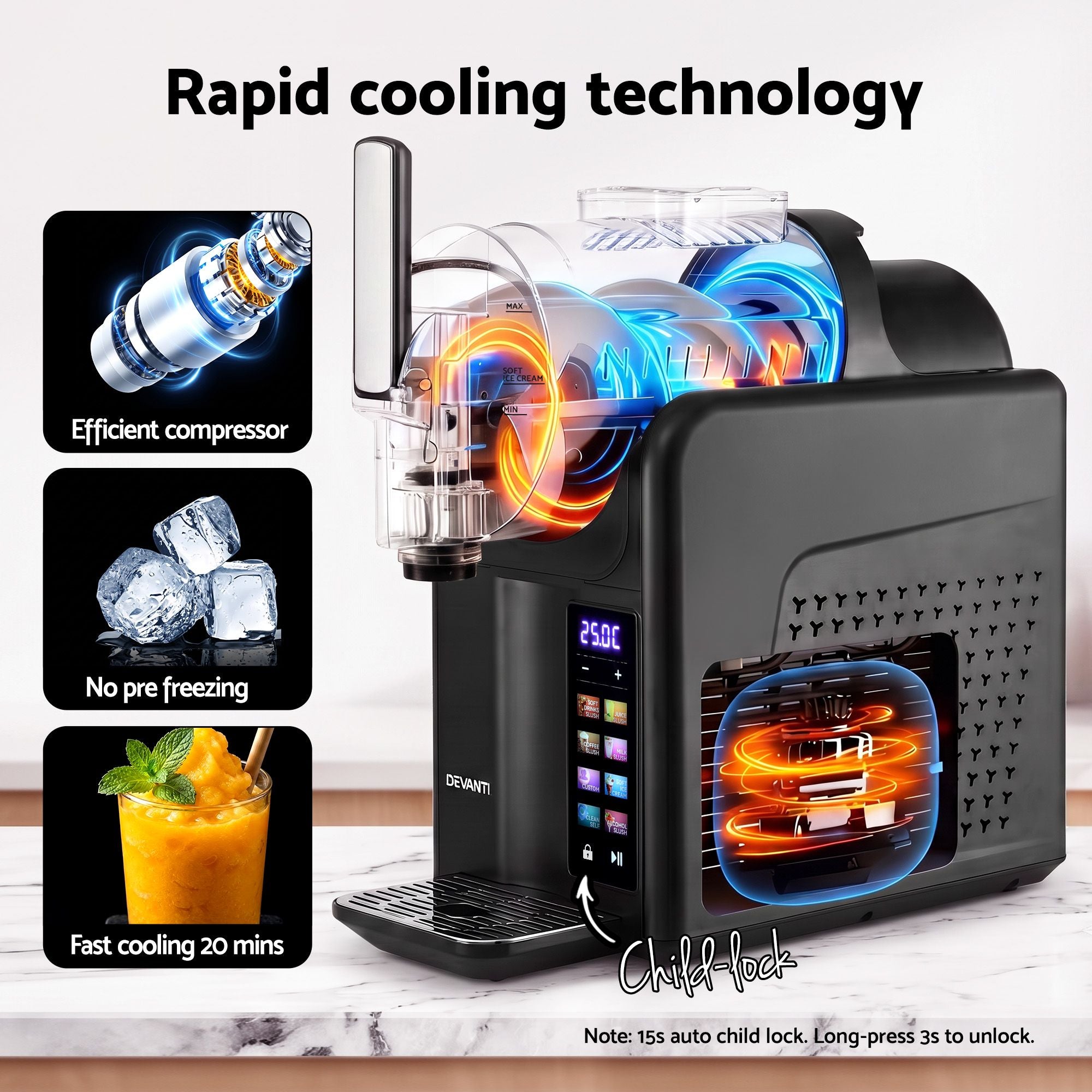 Slushie Machine 2L Frozen Drink Maker Ice Cream Cocktail Slush Maker Black