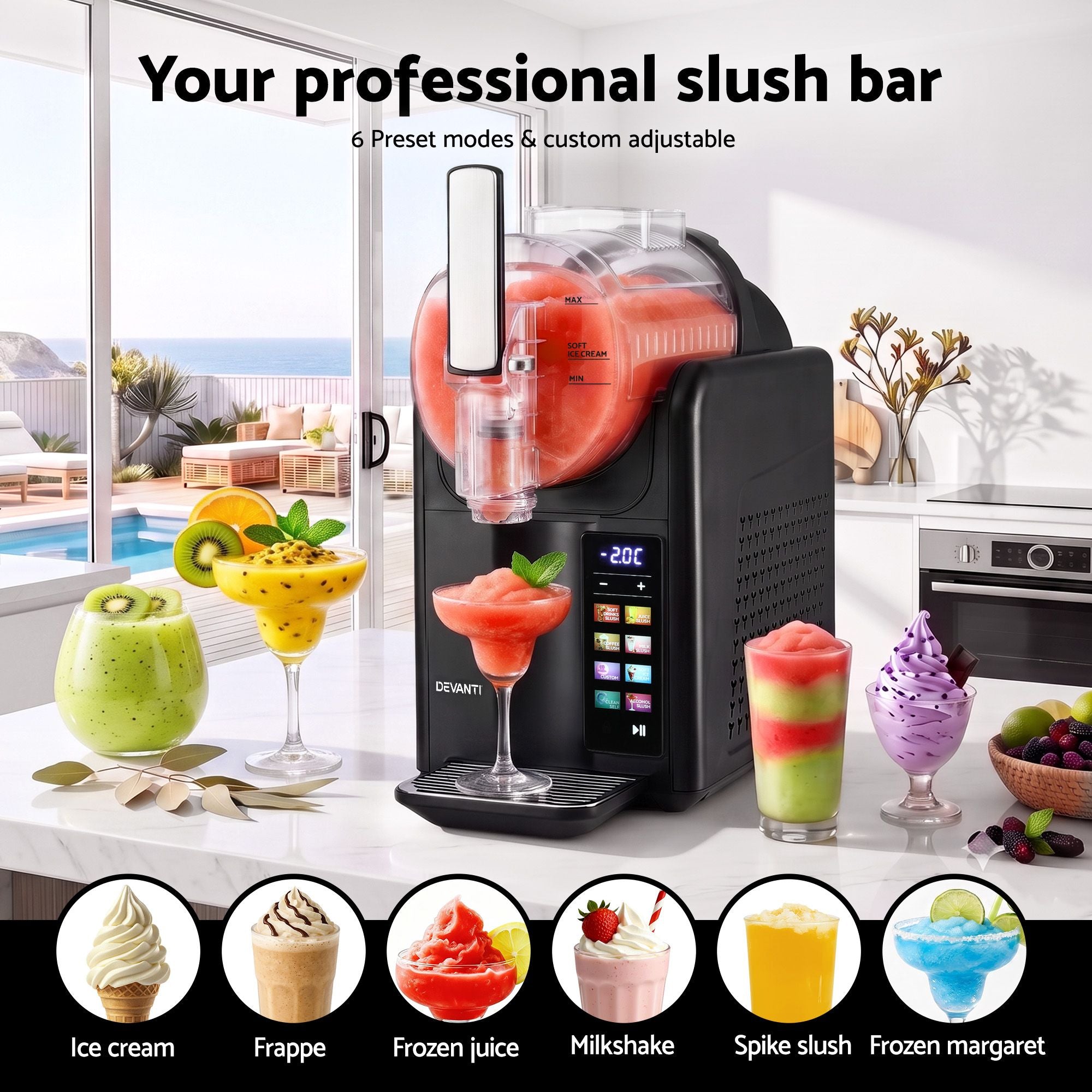 Slushie Machine 2L Frozen Drink Maker Ice Cream Cocktail Slush Maker Black