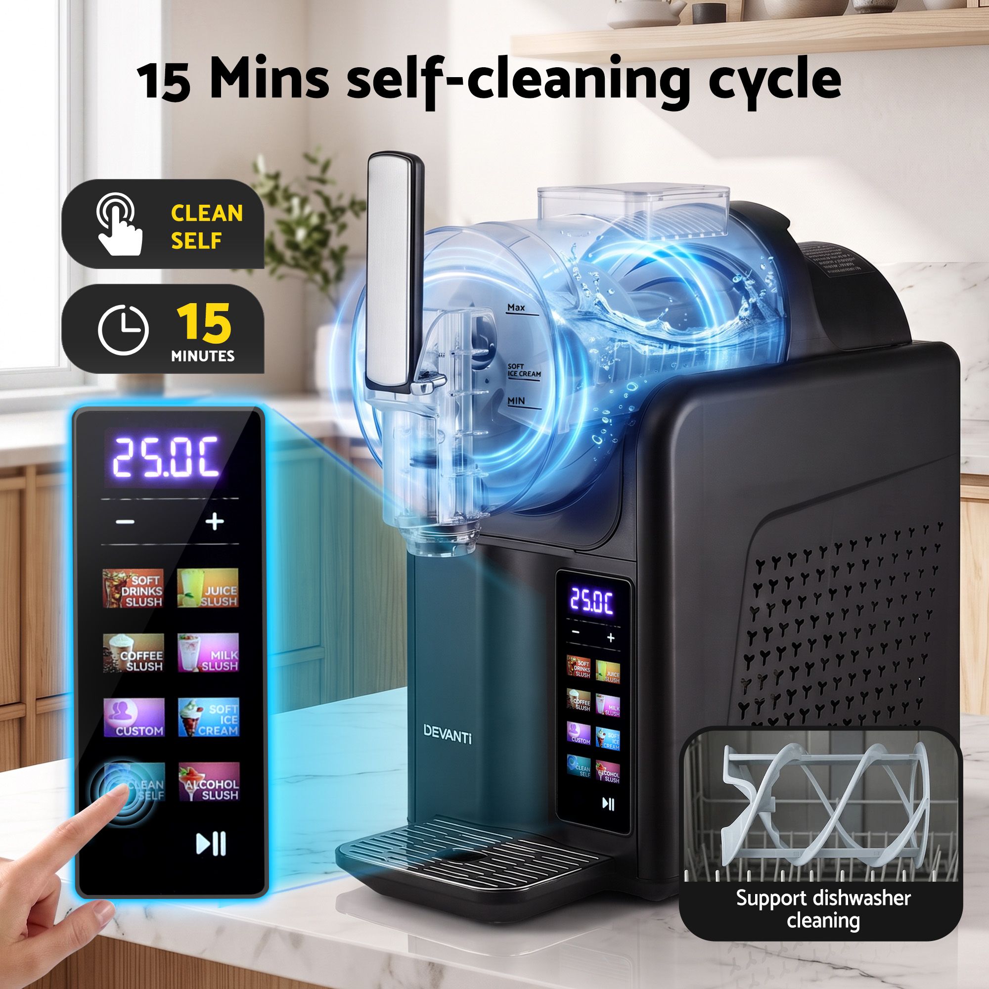 Slushie Machine 2L Frozen Drink Maker Ice Cream Cocktail Slush Maker Black