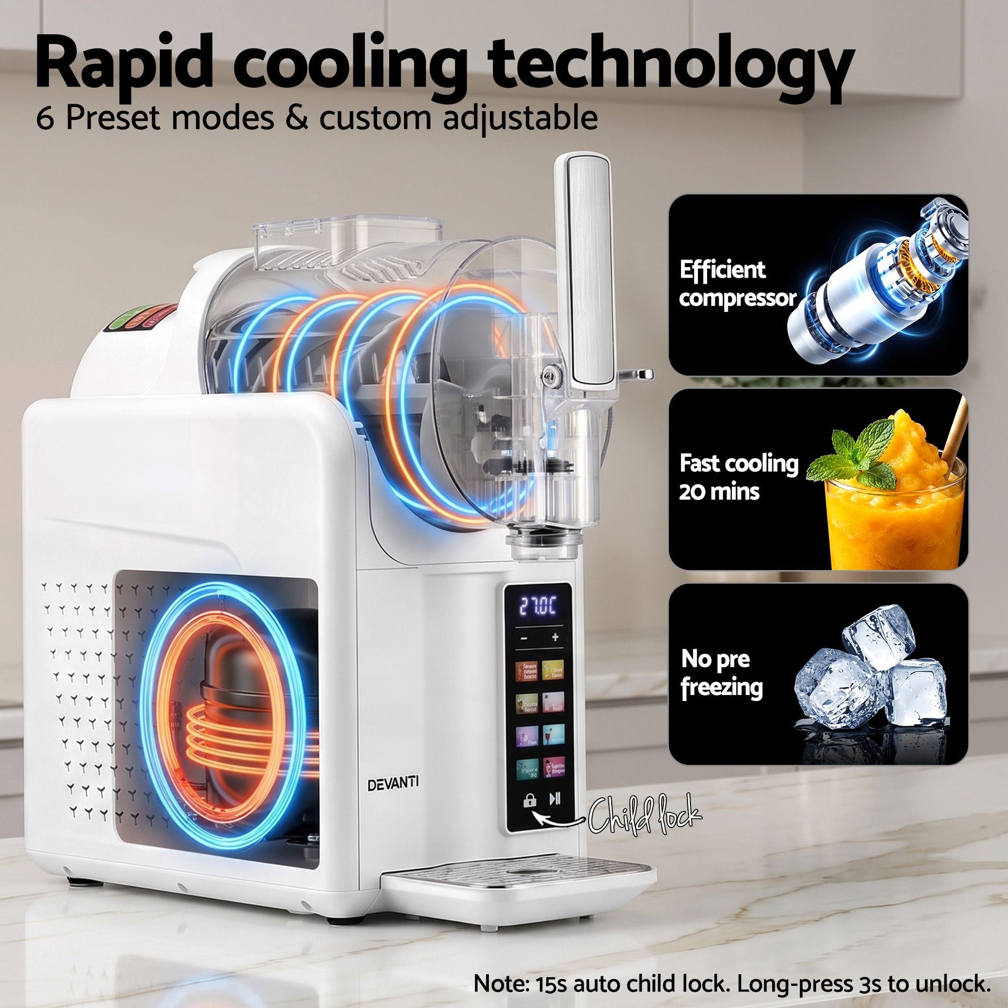 Slushie Machine 2L Frozen Drink Maker Ice Cream Cocktail Slush Maker White