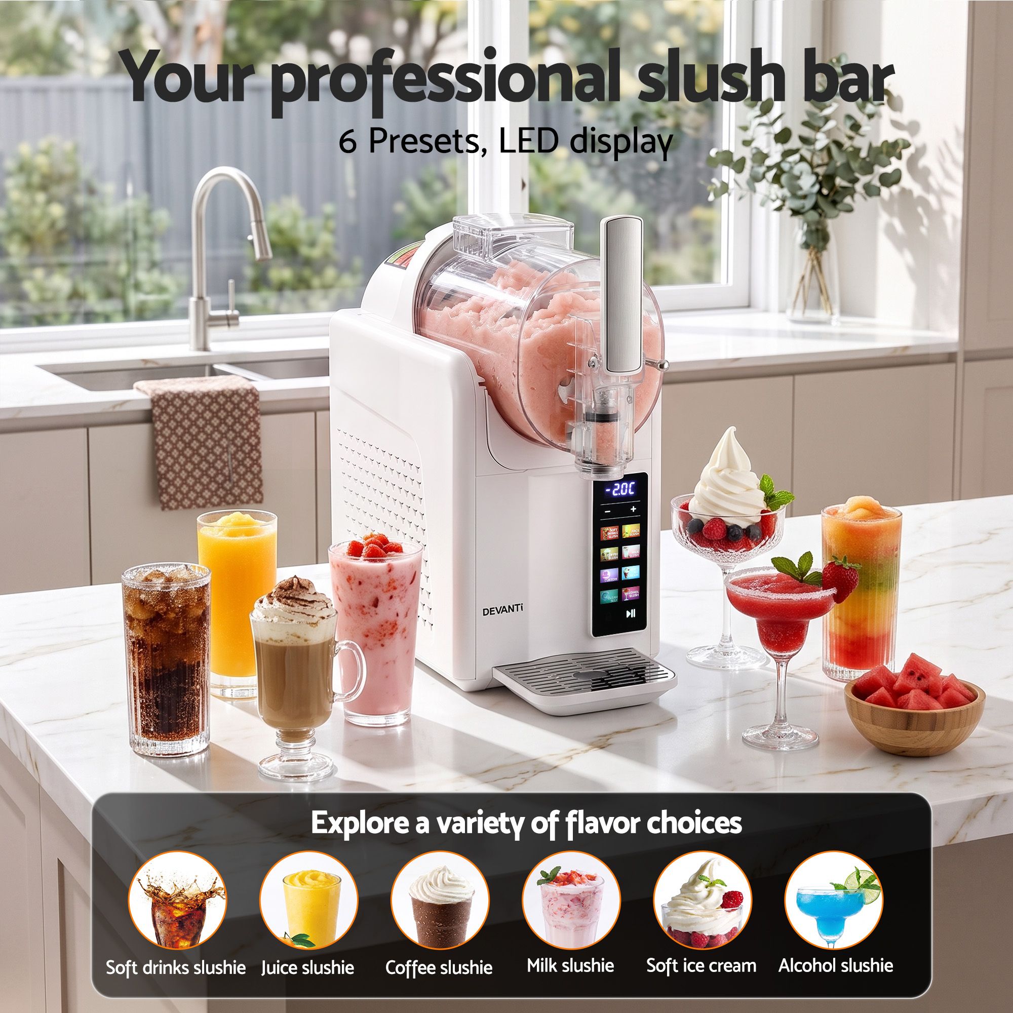 Slushie Machine 2L Frozen Drink Maker Ice Cream Cocktail Slush Maker White