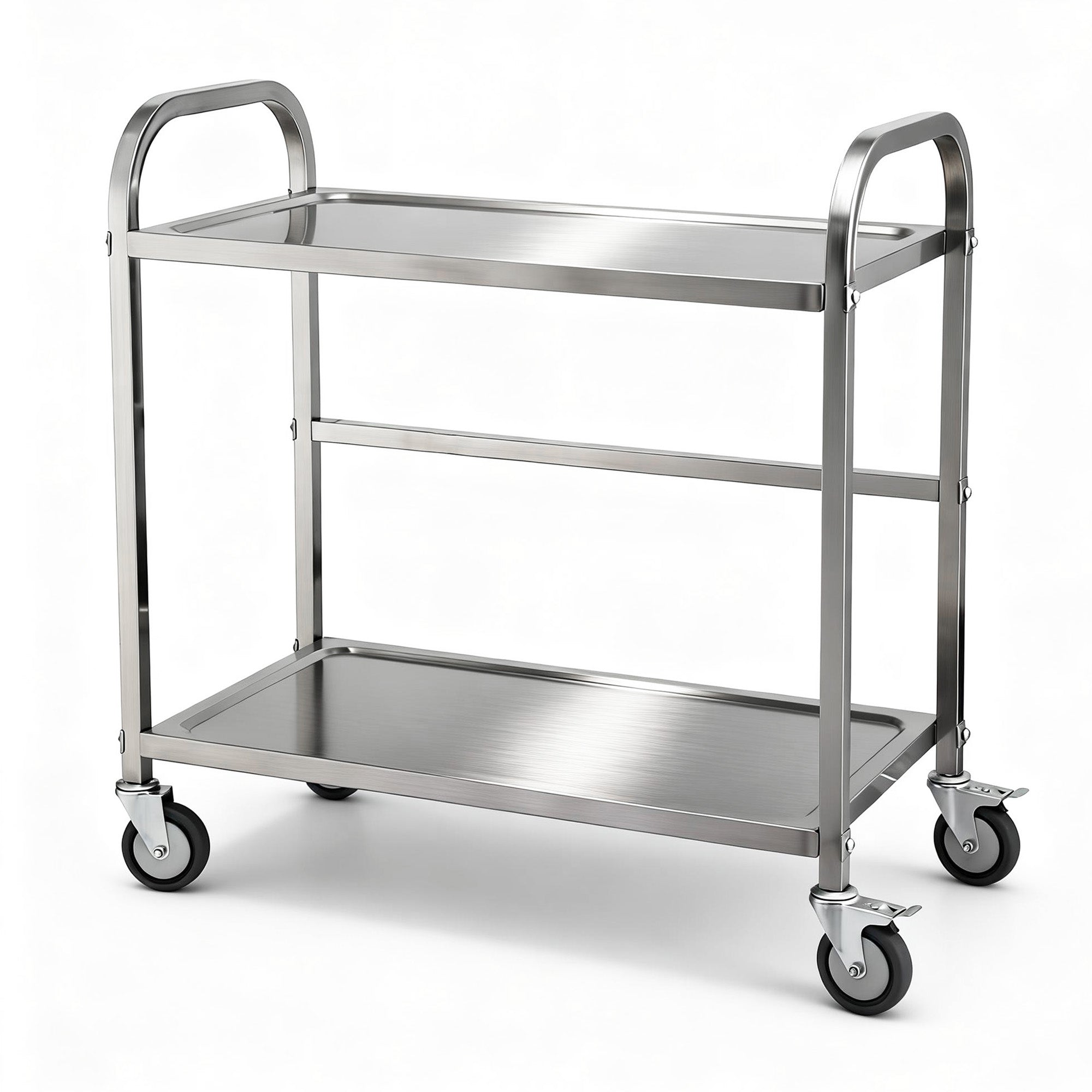 2-Tier Stainless Steel Kitchen Trolley with Wheels 84x56x98cm - Silver