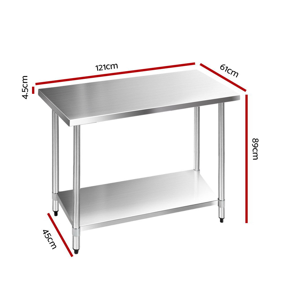 1219x610mm Stainless Steel Kitchen Bench 304