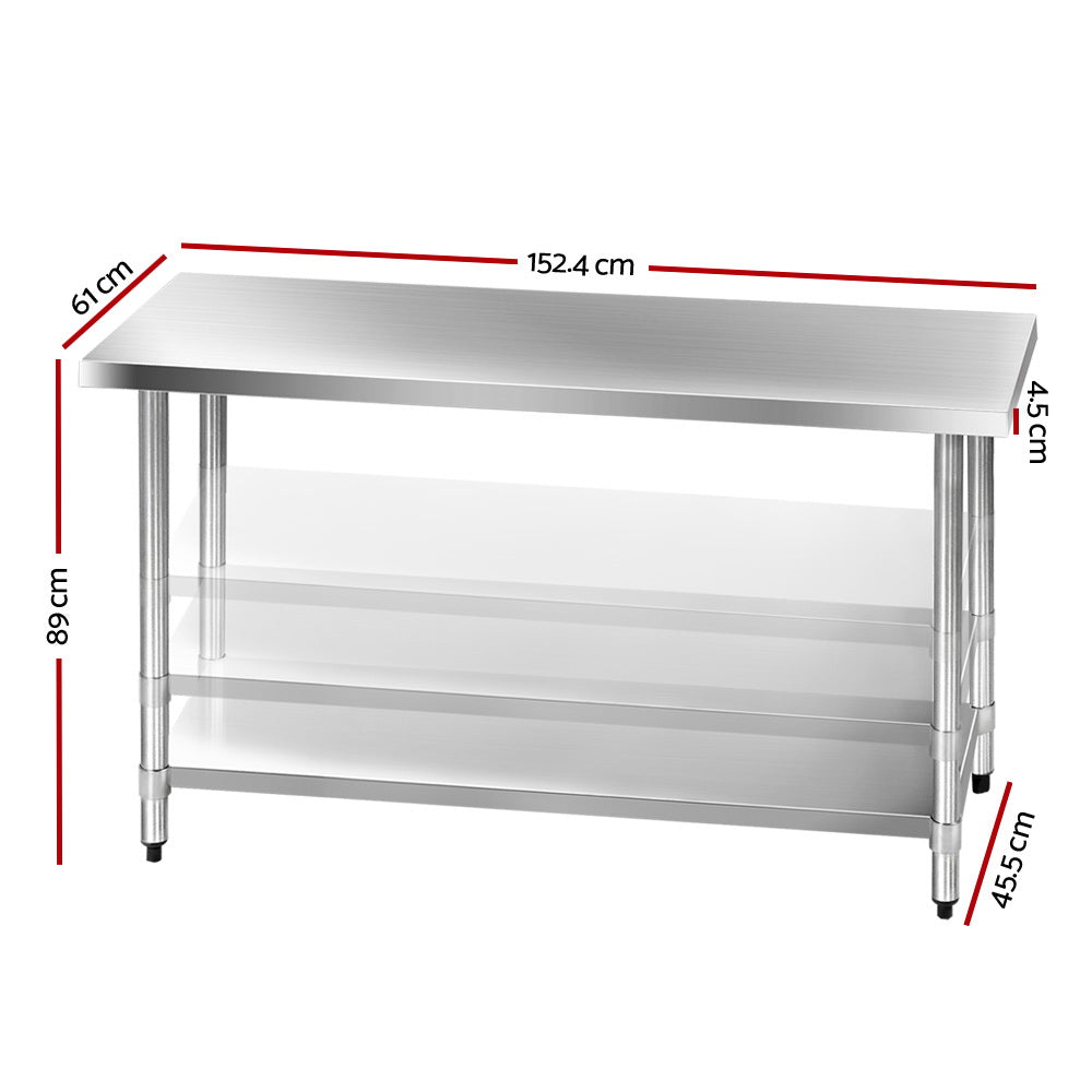 1524x610mm Stainless Steel Kitchen Bench 304