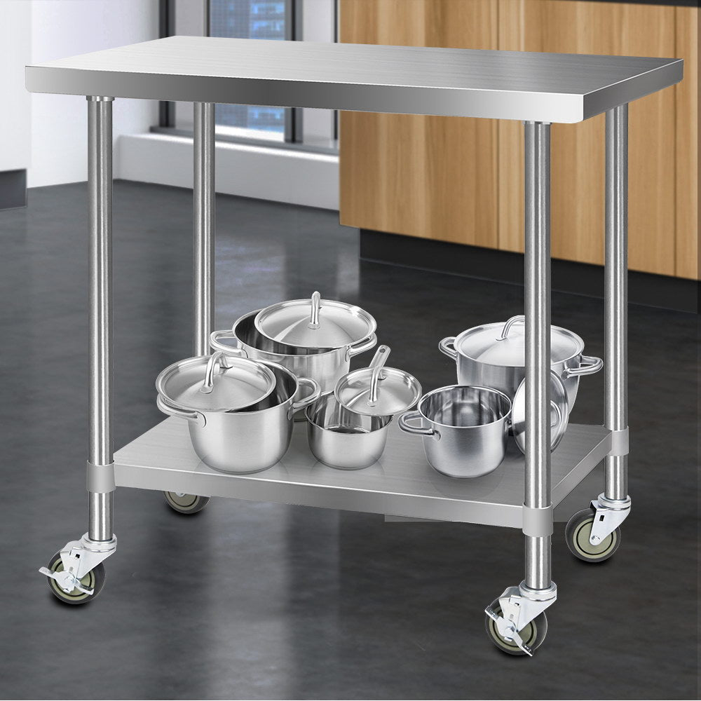 1219x610mm Stainless Steel Kitchen Bench with Wheels 304