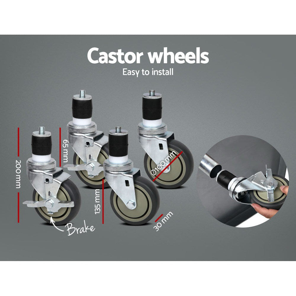 1219x610mm Stainless Steel Kitchen Bench with Wheels 304