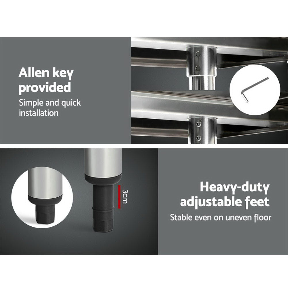 1219x610mm Stainless Steel Kitchen Bench with Wheels 304