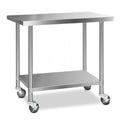 1219x610mm Stainless Steel Kitchen Bench with Wheels 304