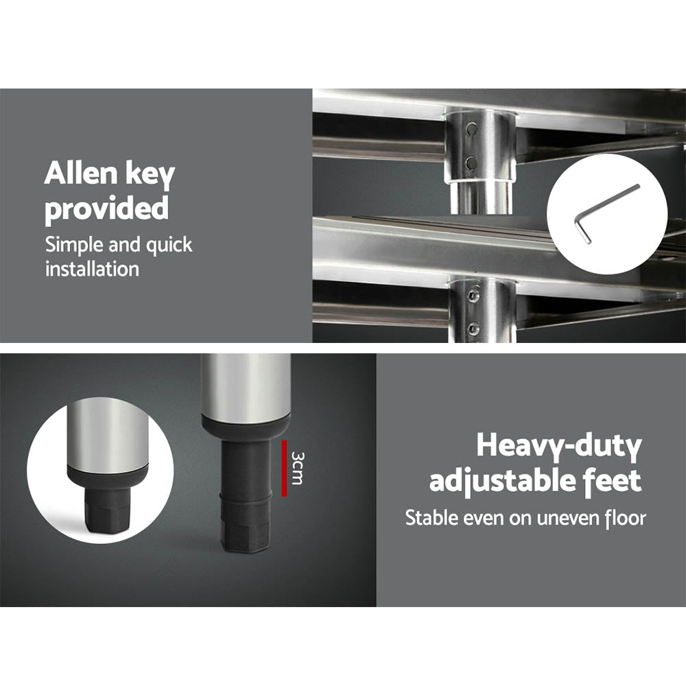 1524x610mm Stainless Steel Kitchen Bench with Wheels 304