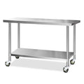 1524x610mm Stainless Steel Kitchen Bench with Wheels 304