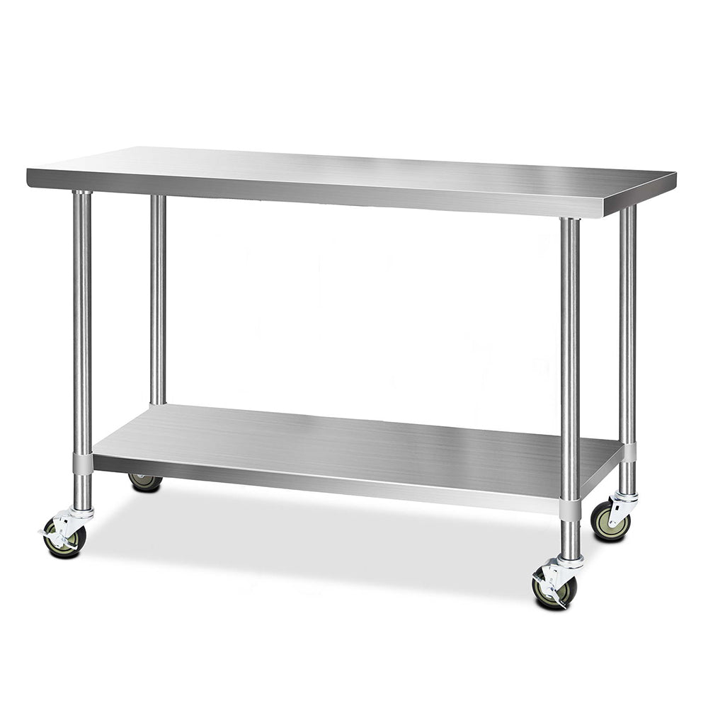 1524x610mm Stainless Steel Kitchen Bench with Wheels 304