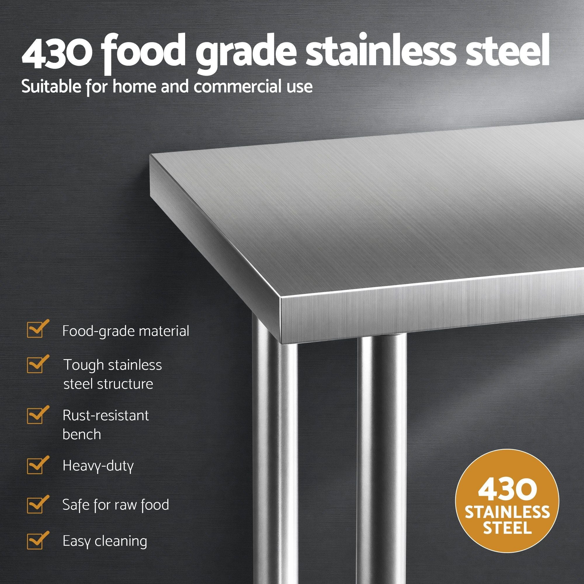 914x762mm Stainless Steel Kitchen Bench 430